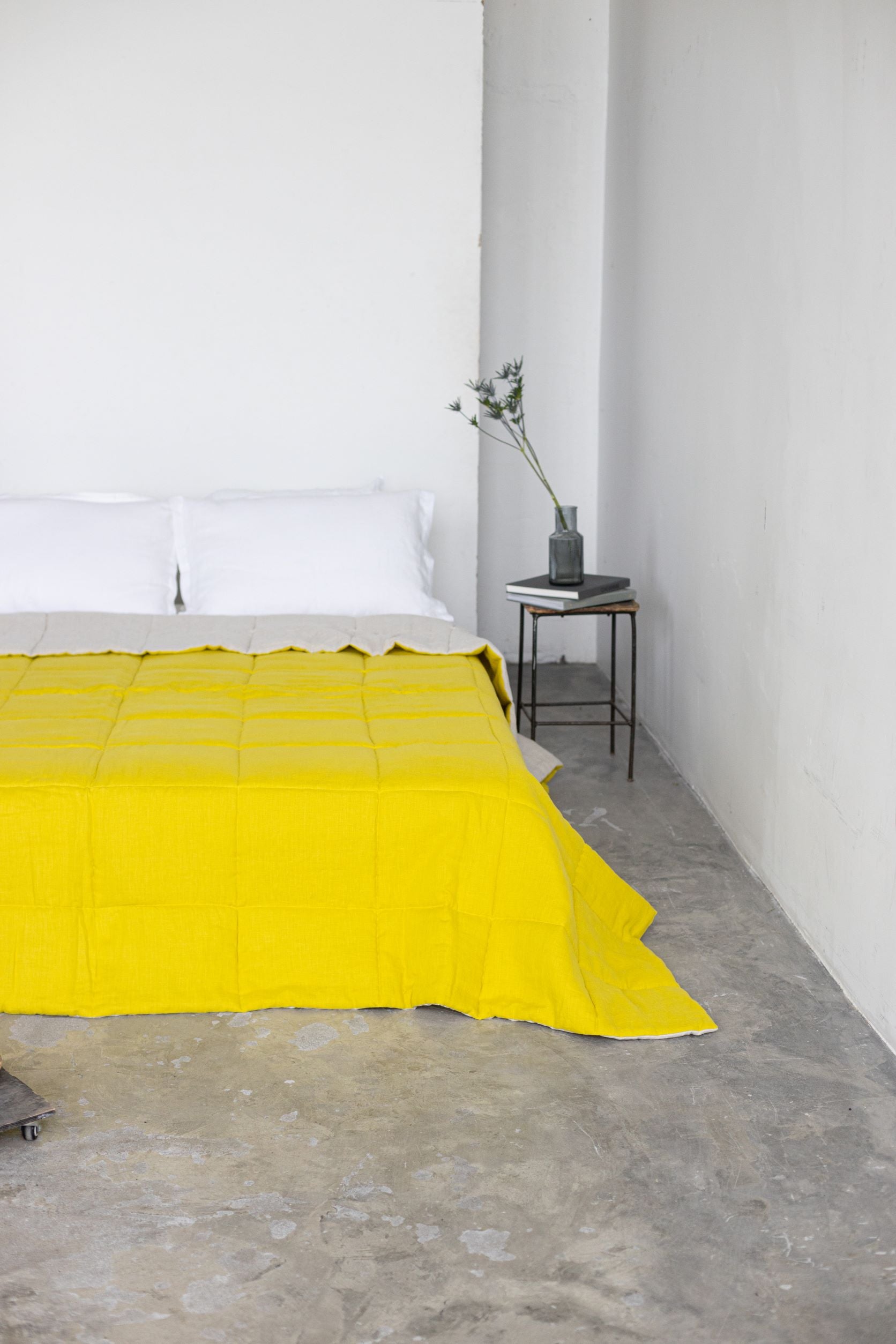 Chartreuse quilted linen bedspread