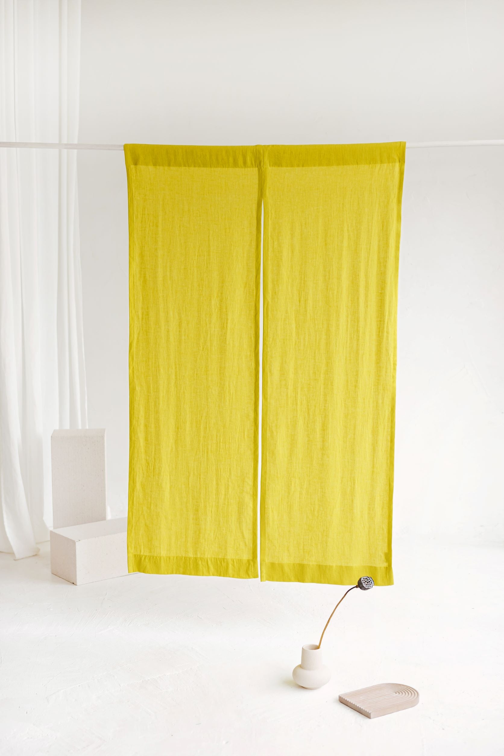 Chartreuse Yellow Linen Japanese Noren Curtain