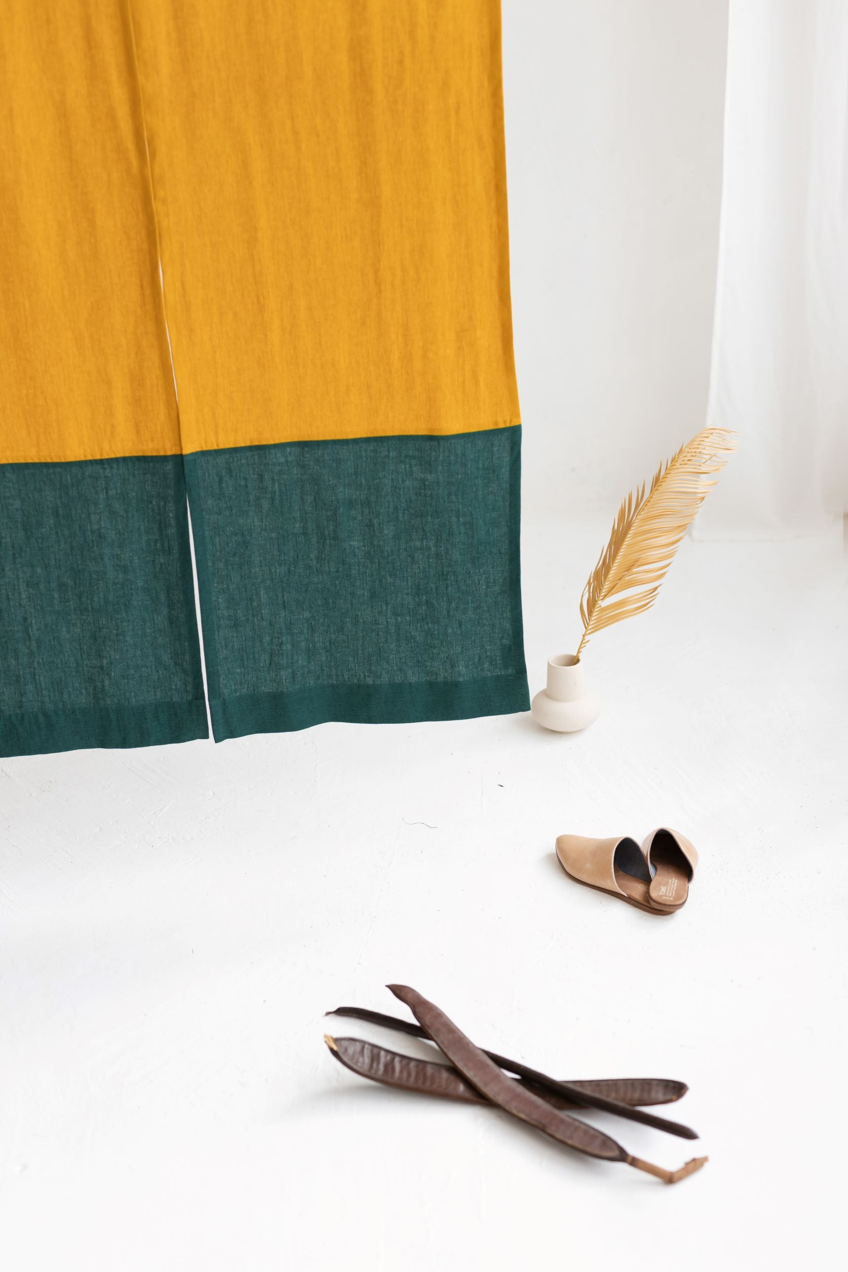 Color Block Mustard Emerald Linen Japanese Noren Curtain