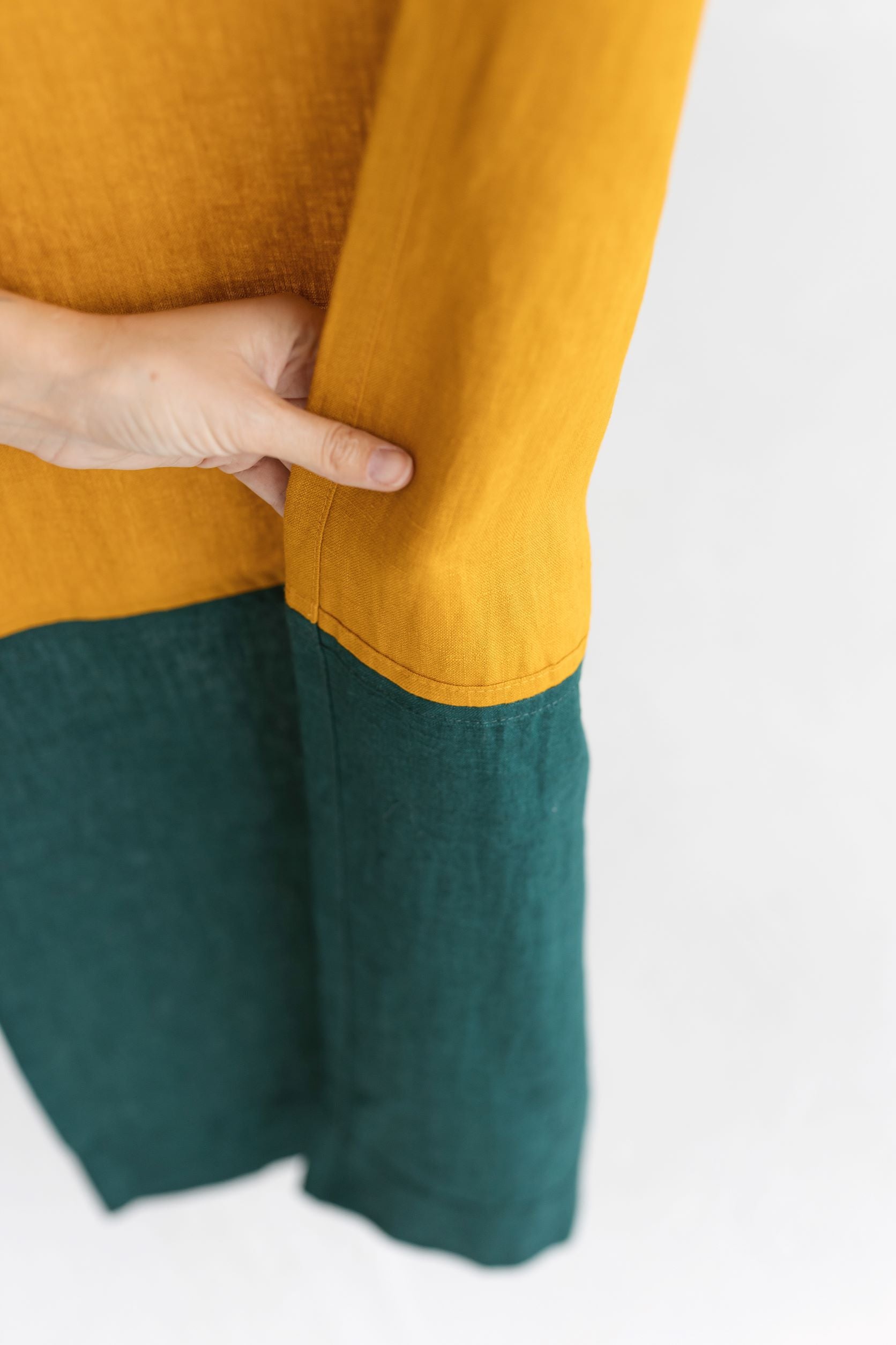 Color Block Mustard Emerald Linen Japanese Noren Curtain