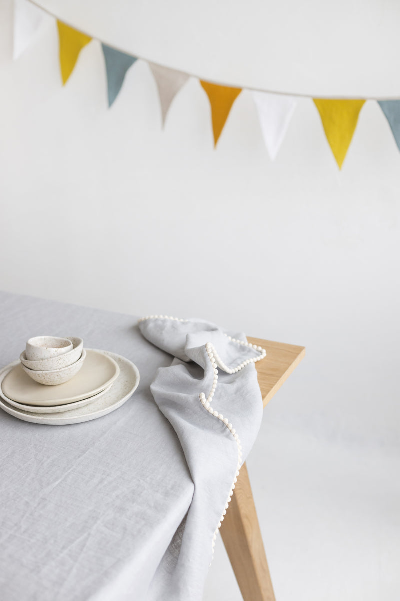 linen pom pom curtain