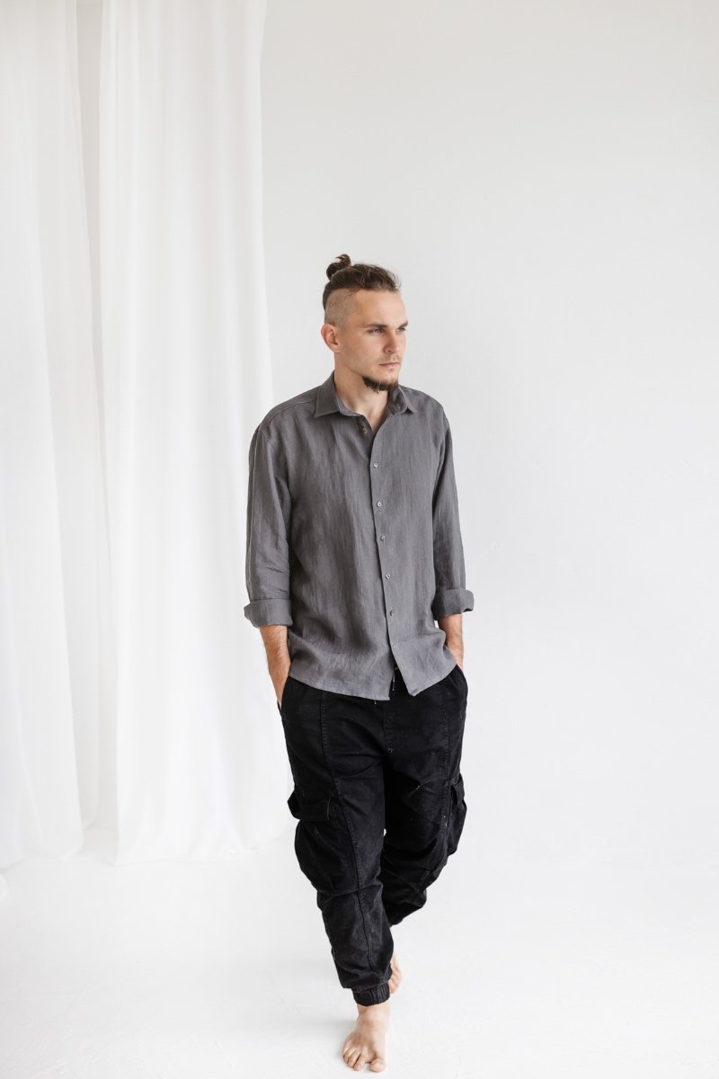 Dark Gray Linen Men's Shirt