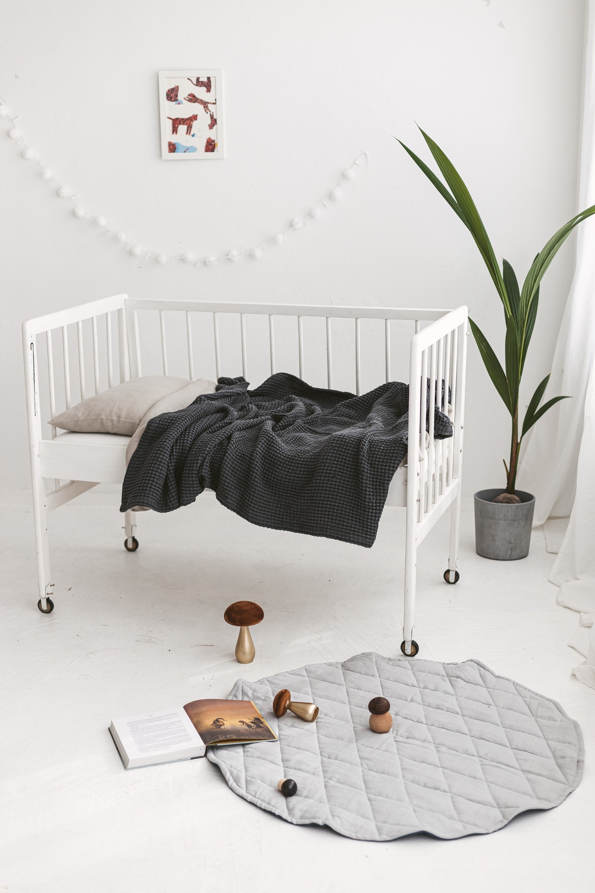 Dark Gray Waffle Linen Baby Blanket