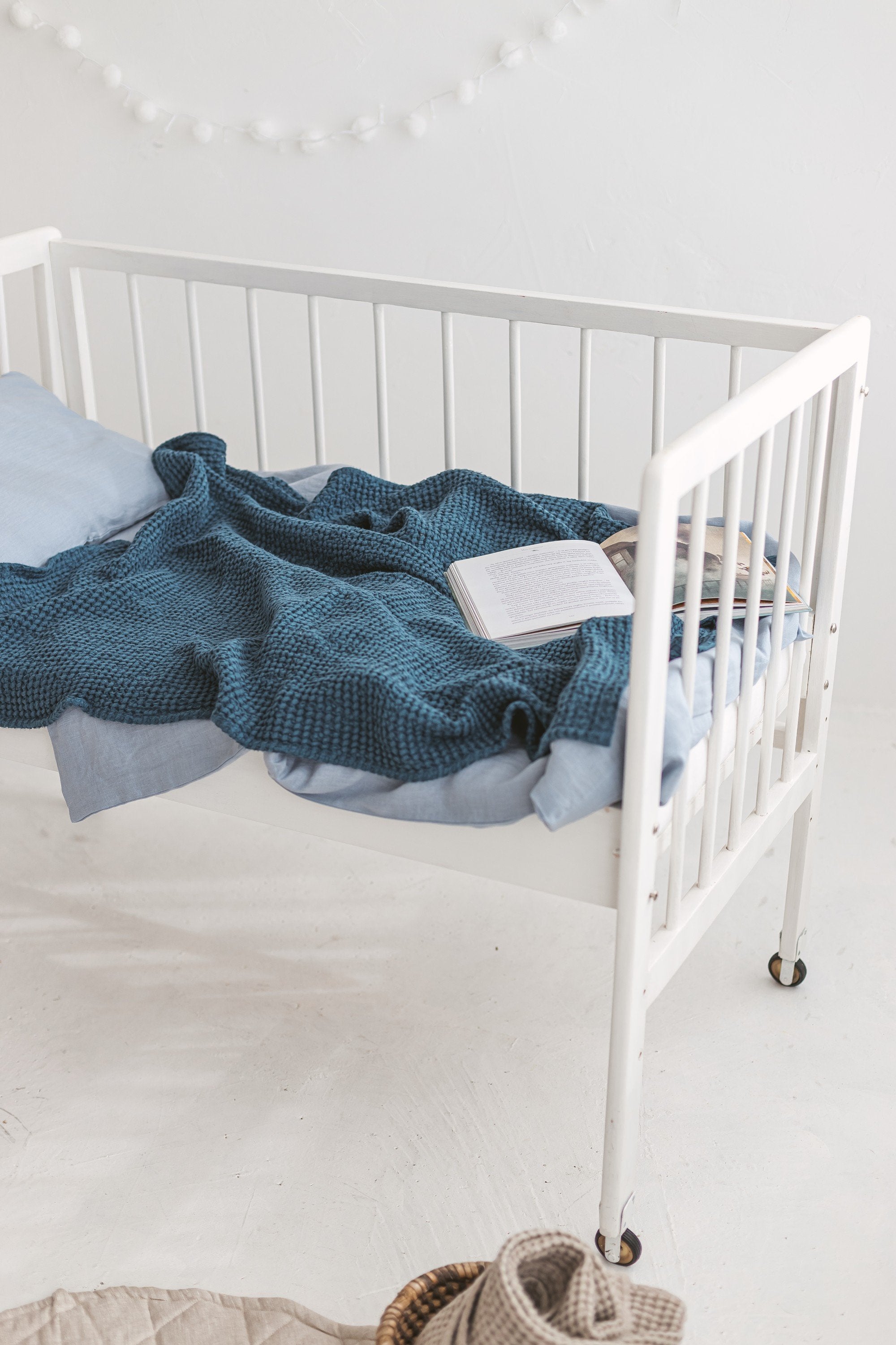 Dark Teal Waffle Linen Baby Blanket
