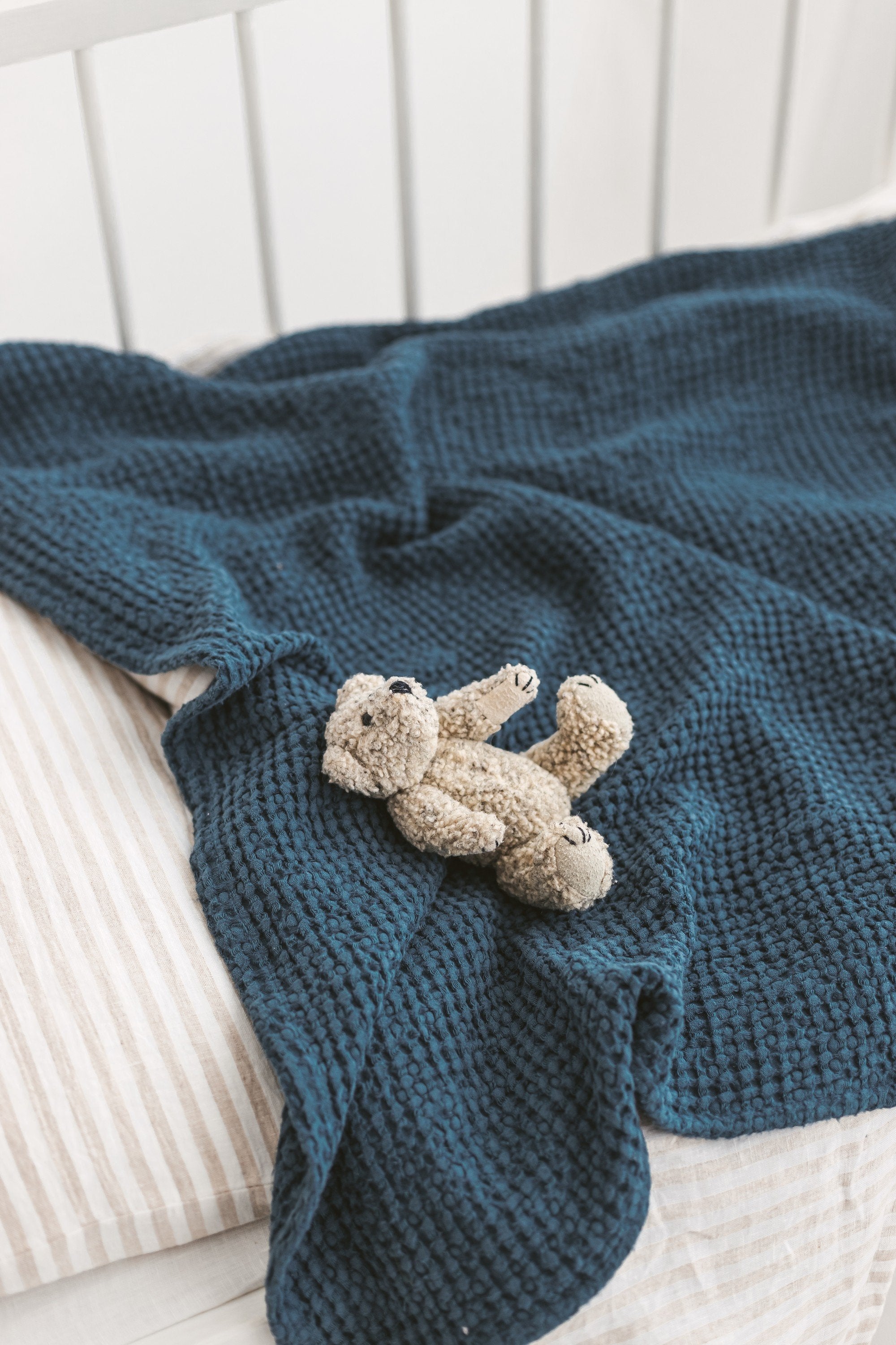 Dark Teal Waffle Linen Baby Blanket