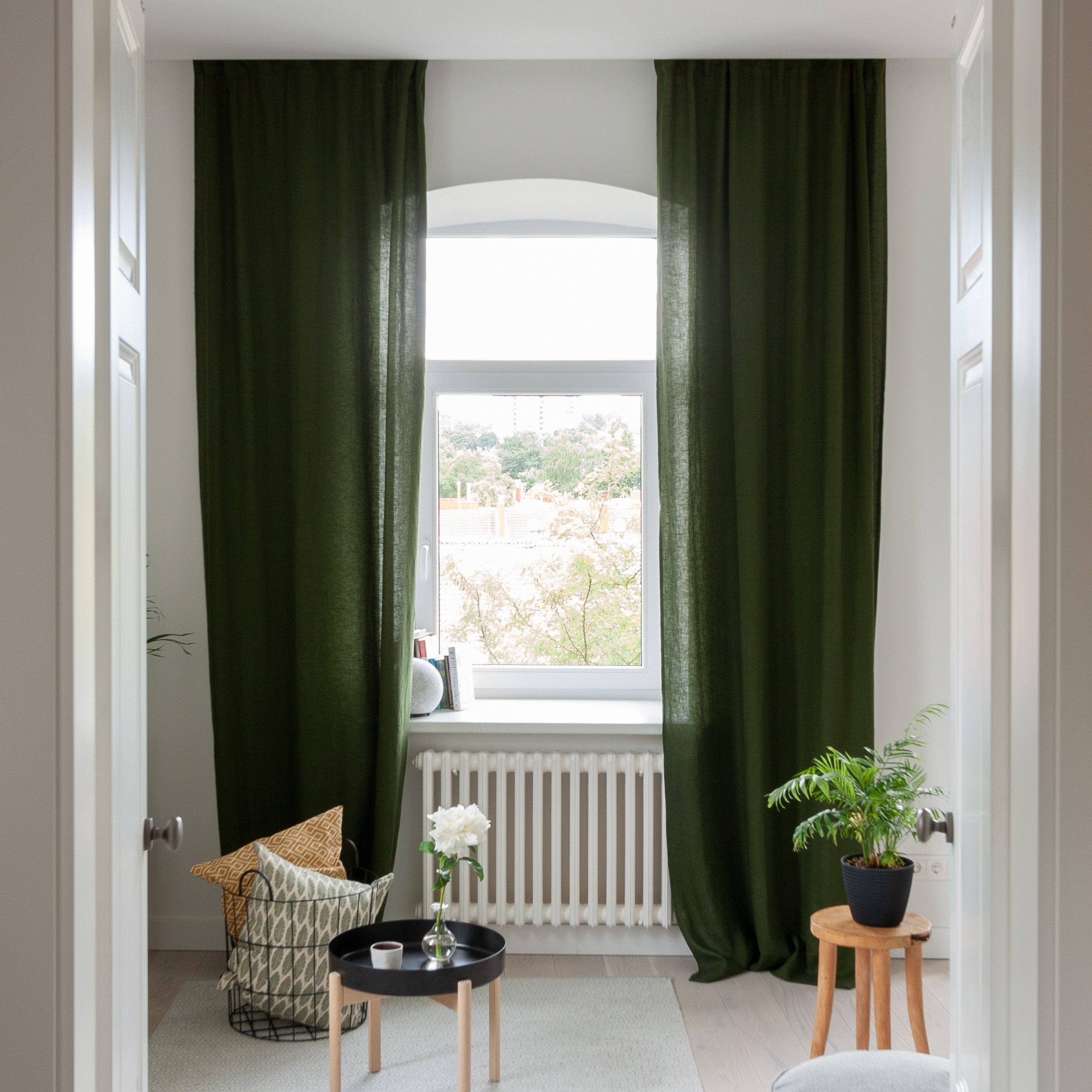 Dark Green Linen Curtain