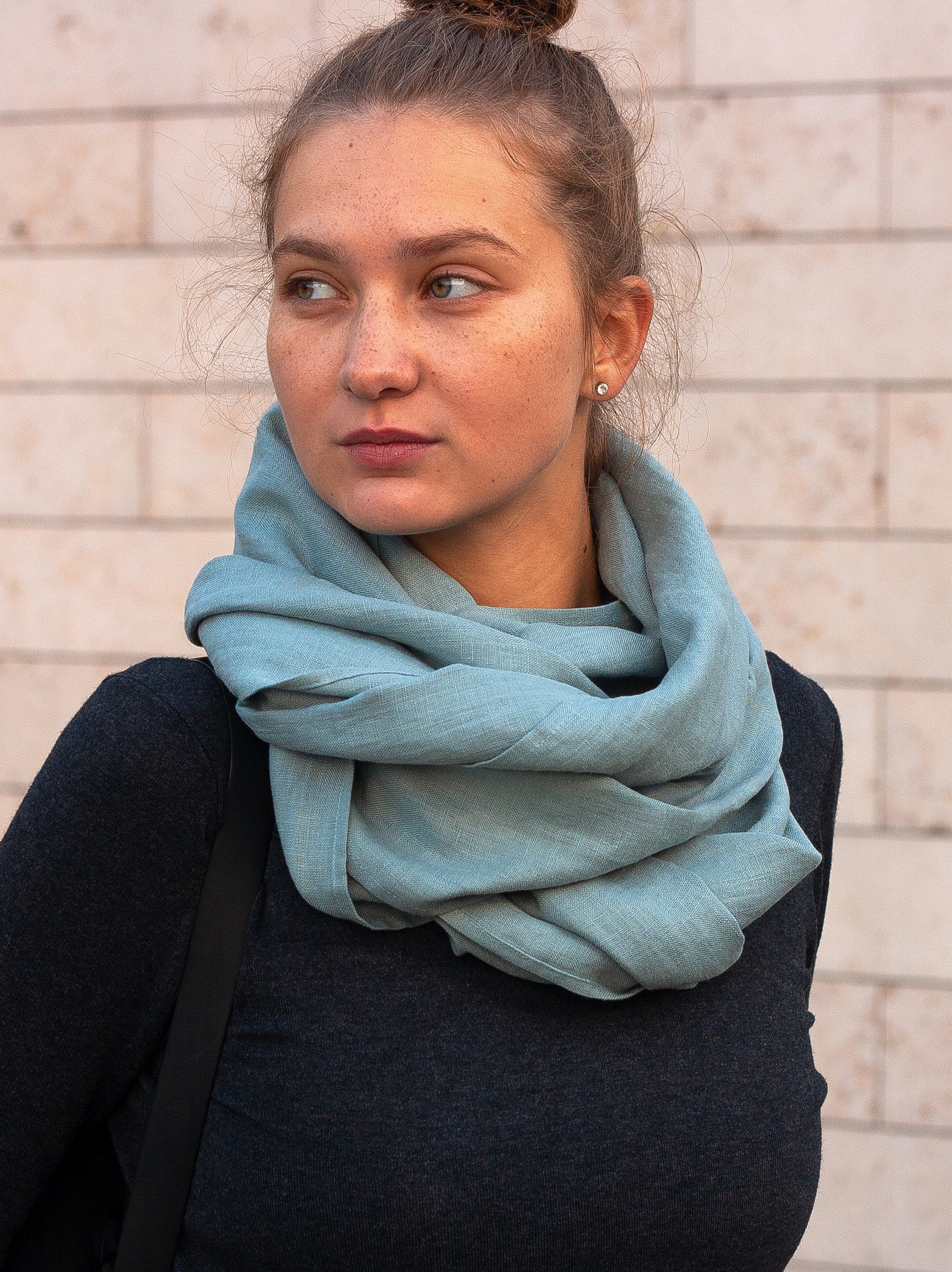 Dusty Aqua Linen Scarf