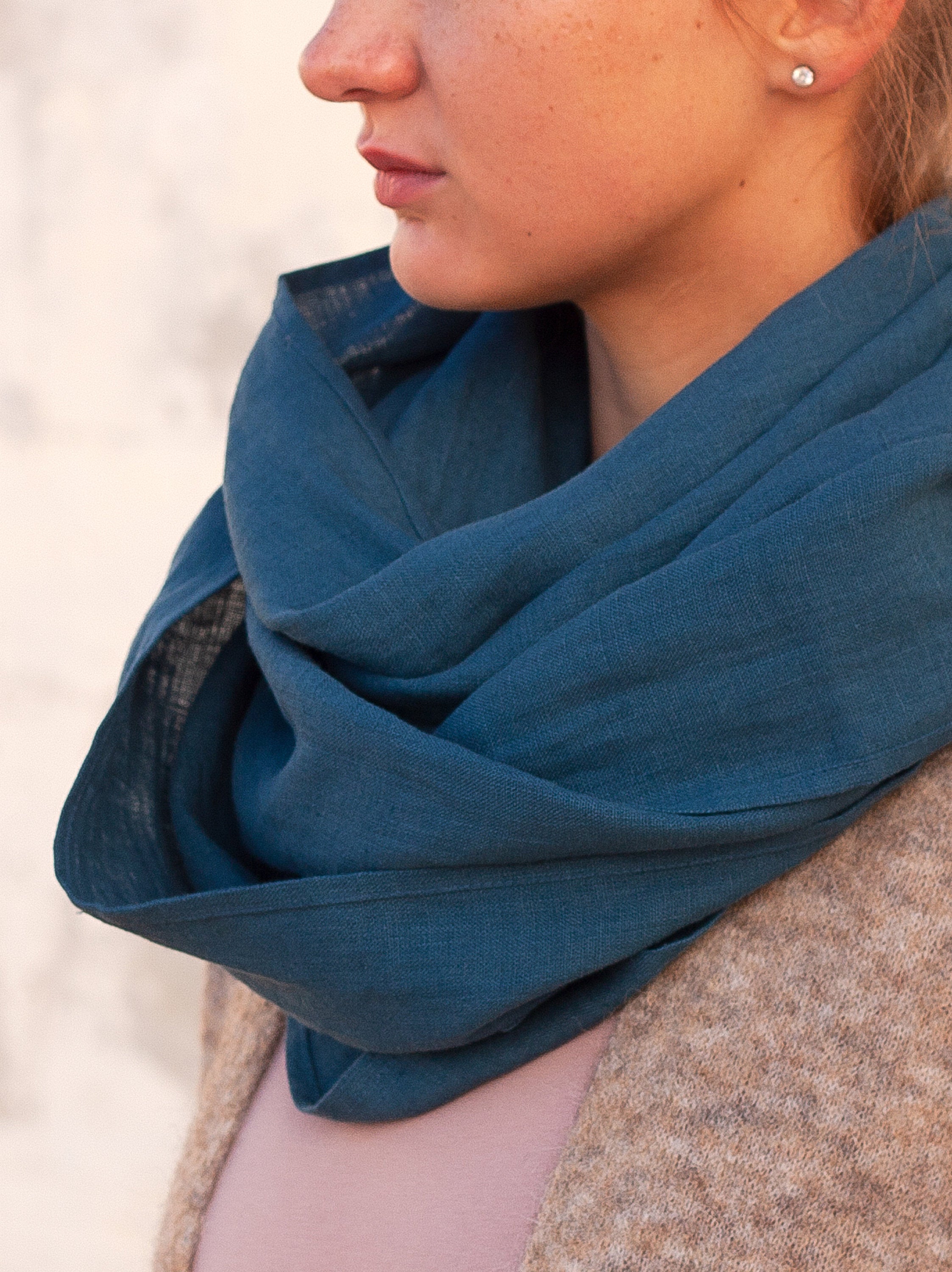 Dark Teal Linen Scarf