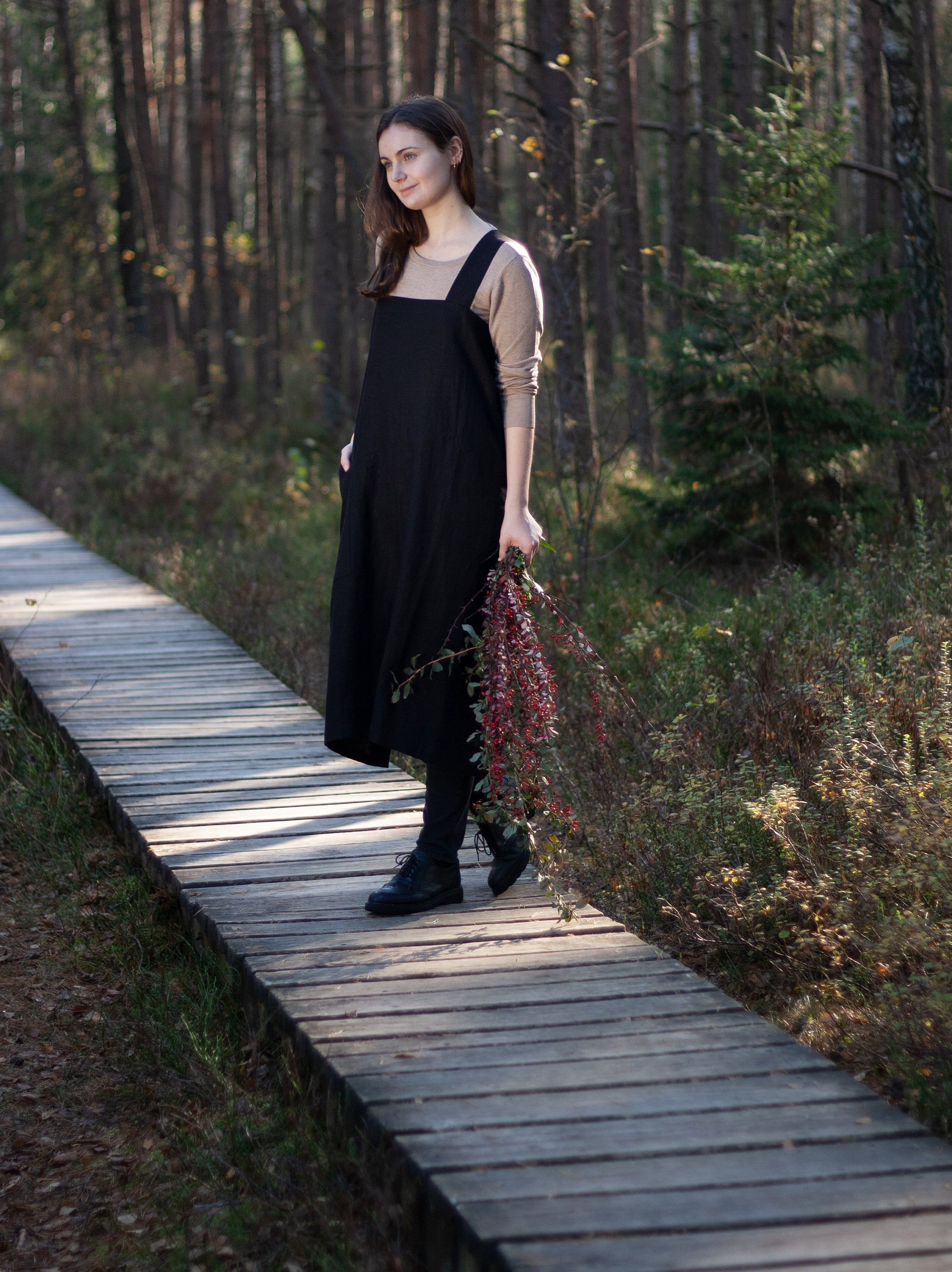 Black Linen Japanese Pinafore