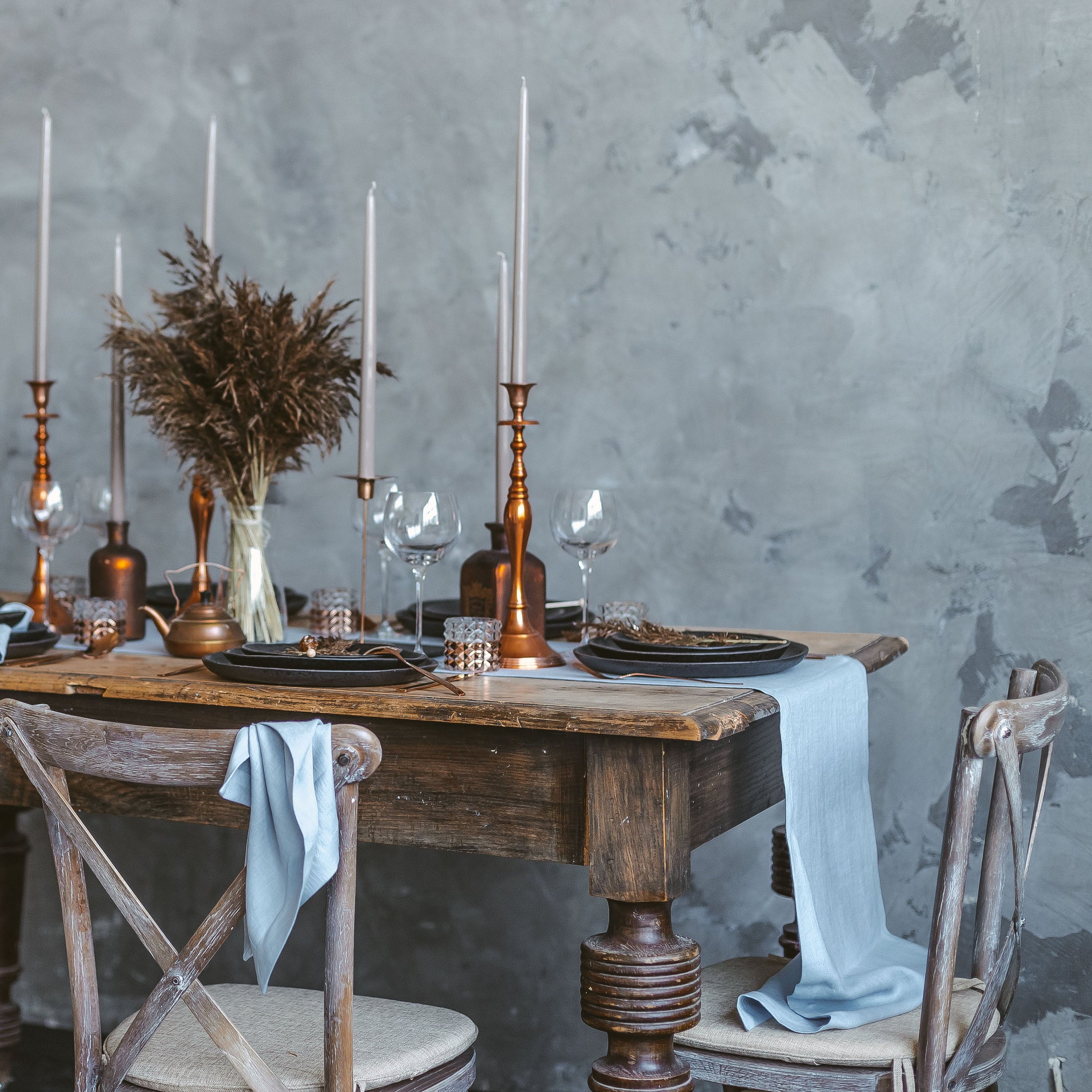 Steel Blue Linen Table Runner