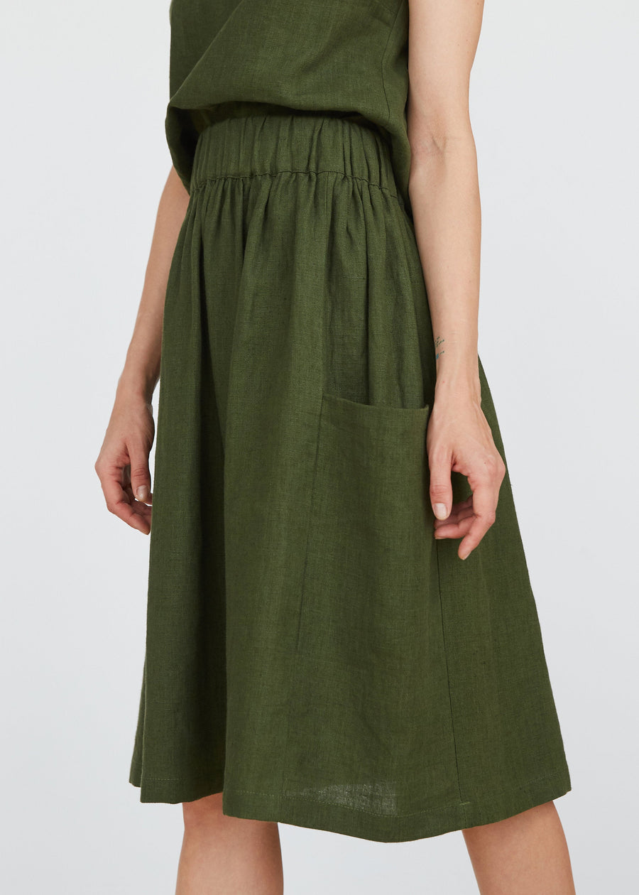 Dark Green Linen Skirt