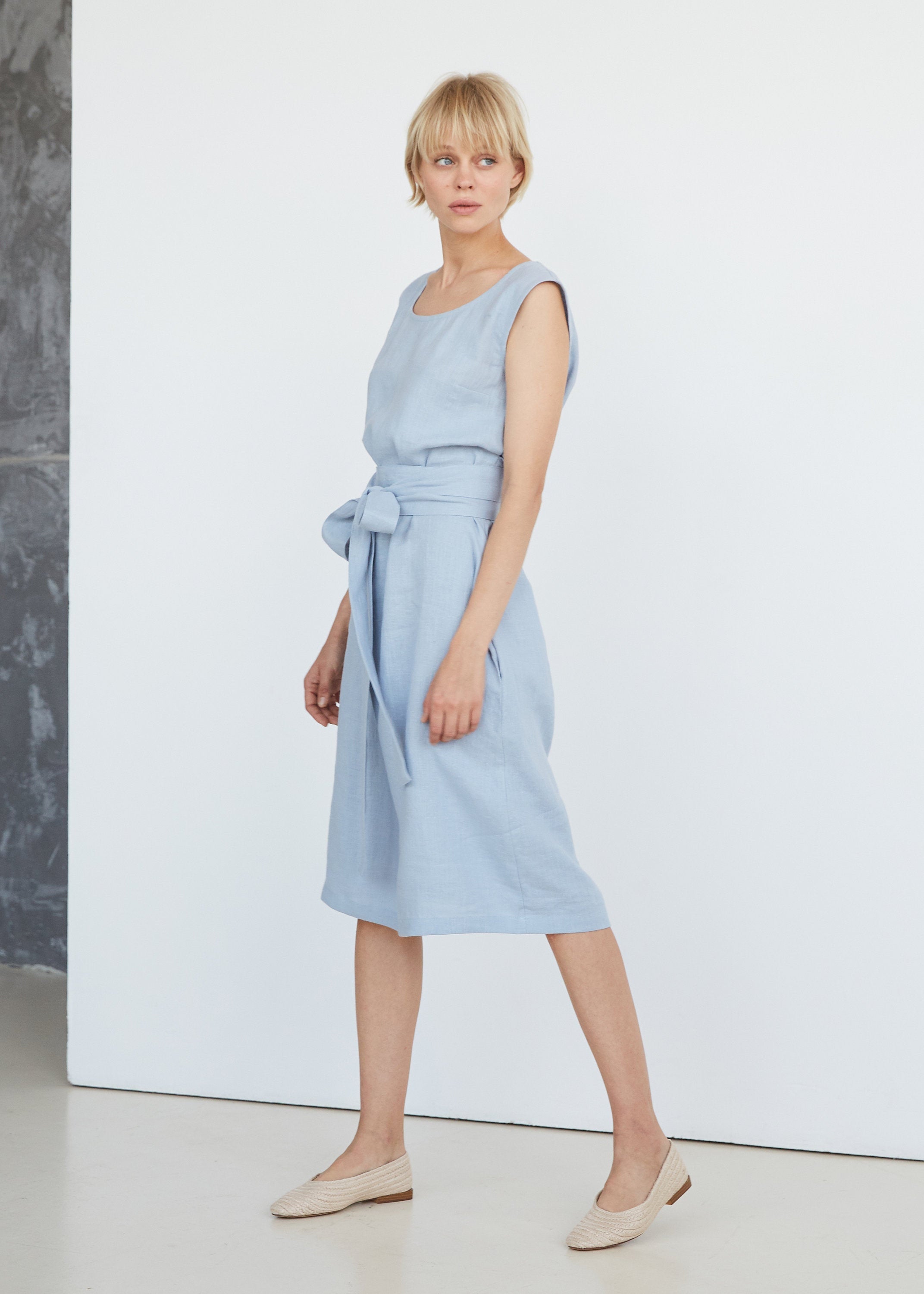 Ice Blue Linen Dress