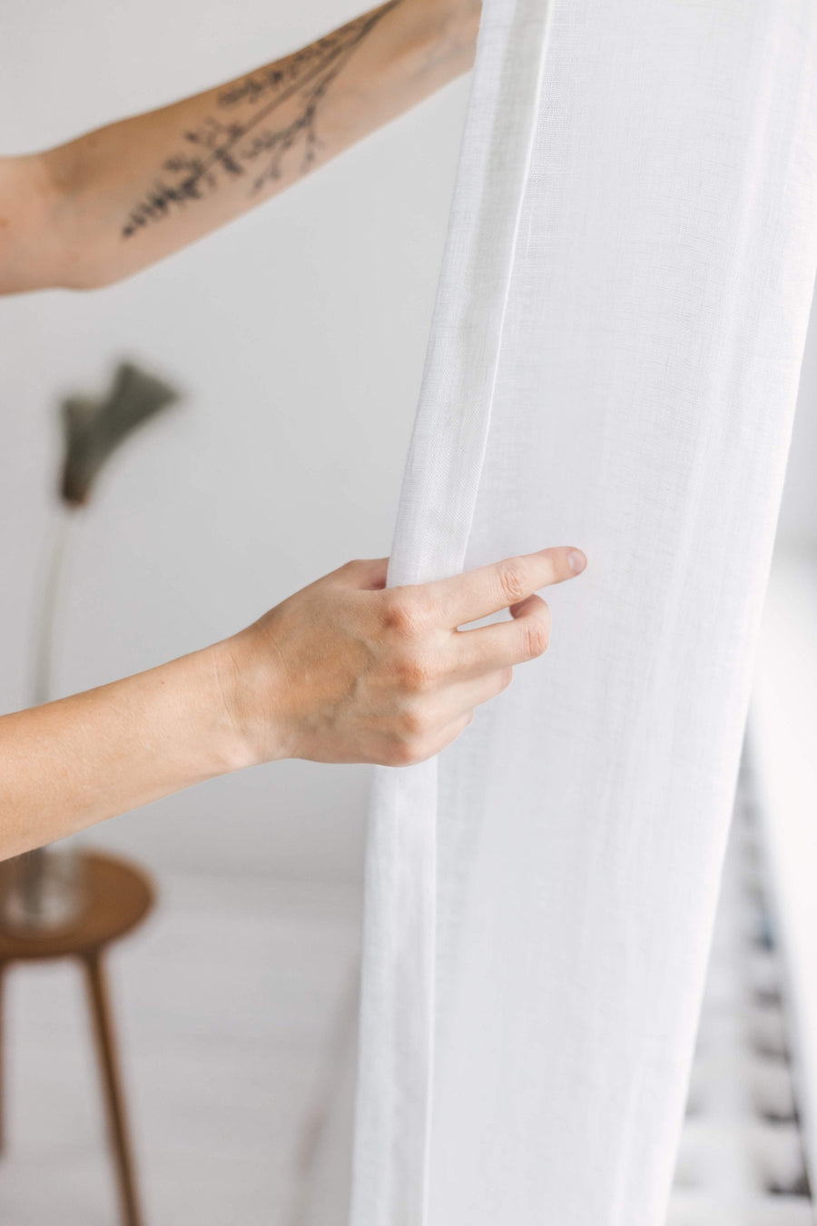 Lightweight White Linen Curtain With Tabs Or Ties