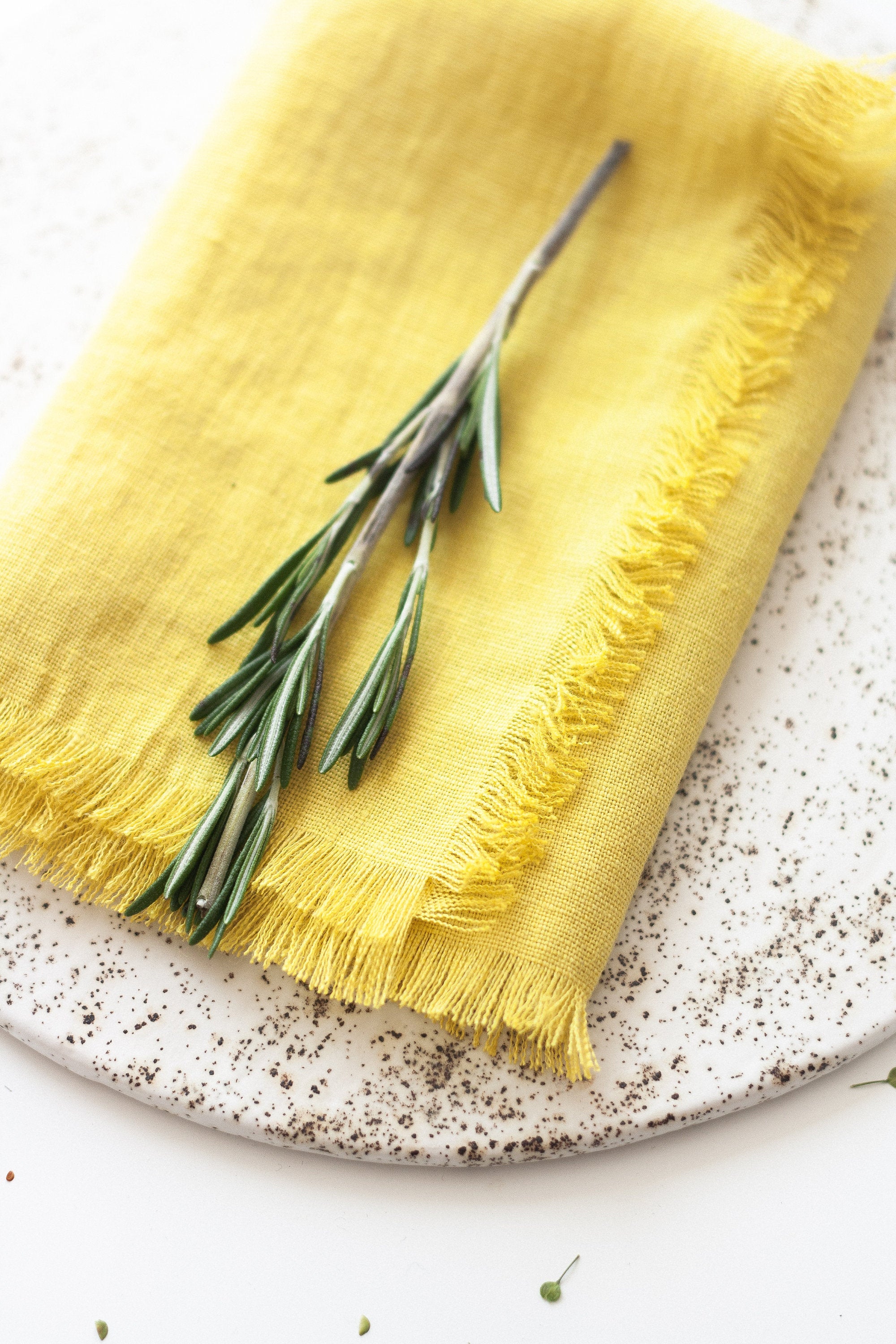Chartreuse Yellow Fringed Linen Napkins Set Of 2