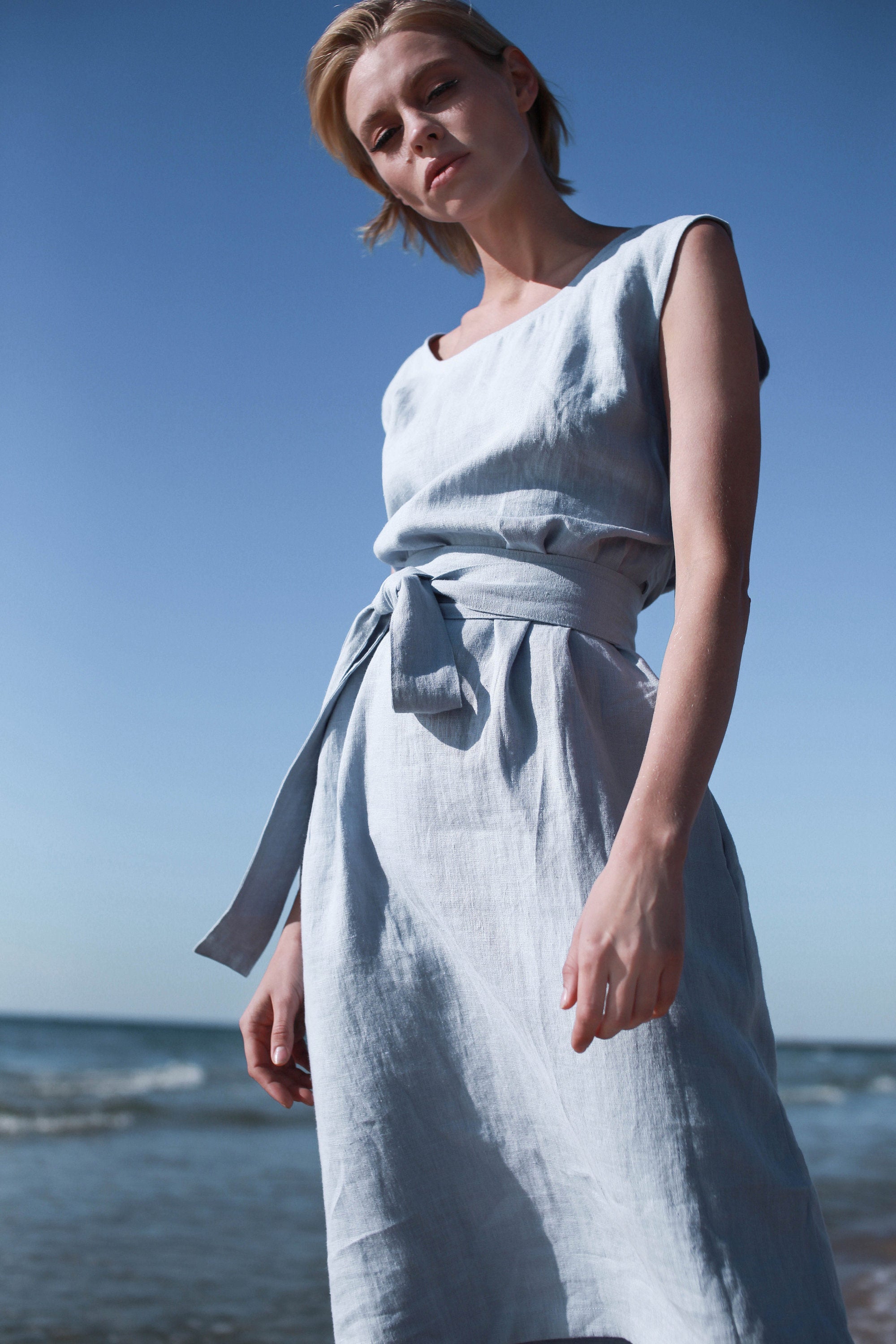 Ice Blue Linen Dress