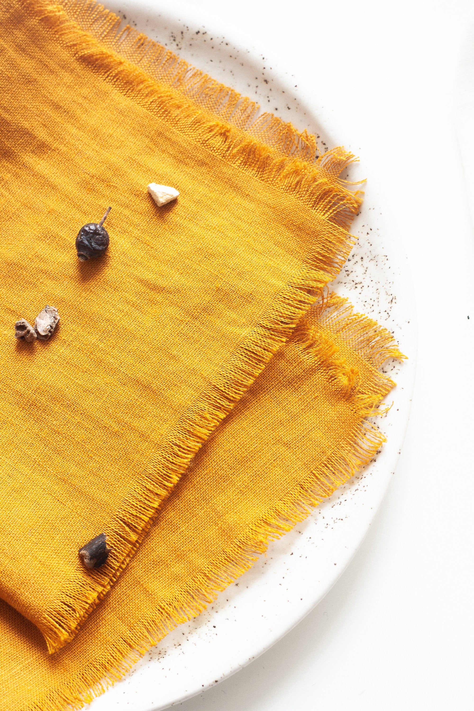 Mustard Fringed Linen Napkins Set Of 2