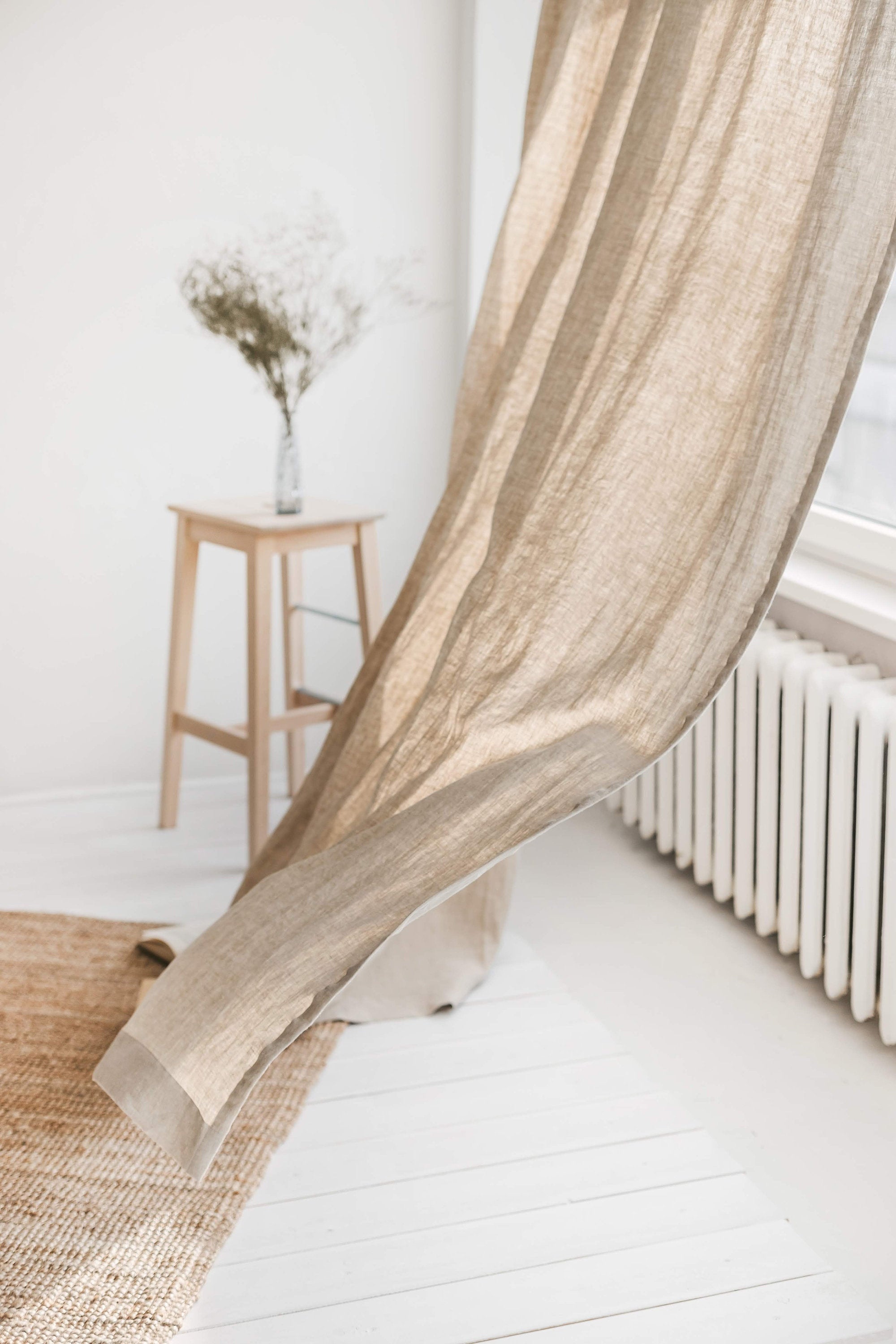 86.6"/220 Cm Width Natural Light Linen Curtains With Tabs