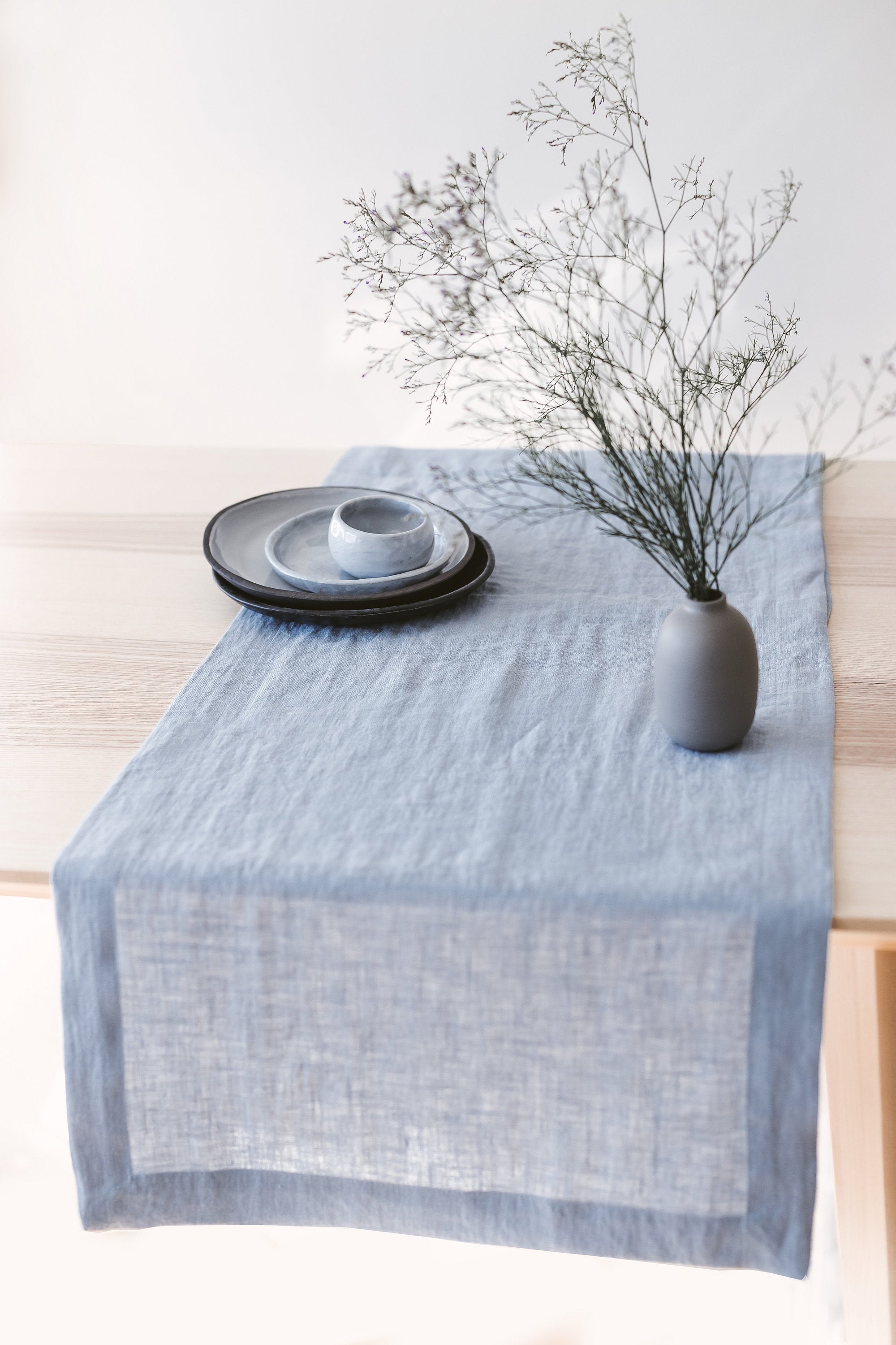 Ice Blue Linen Table Runner
