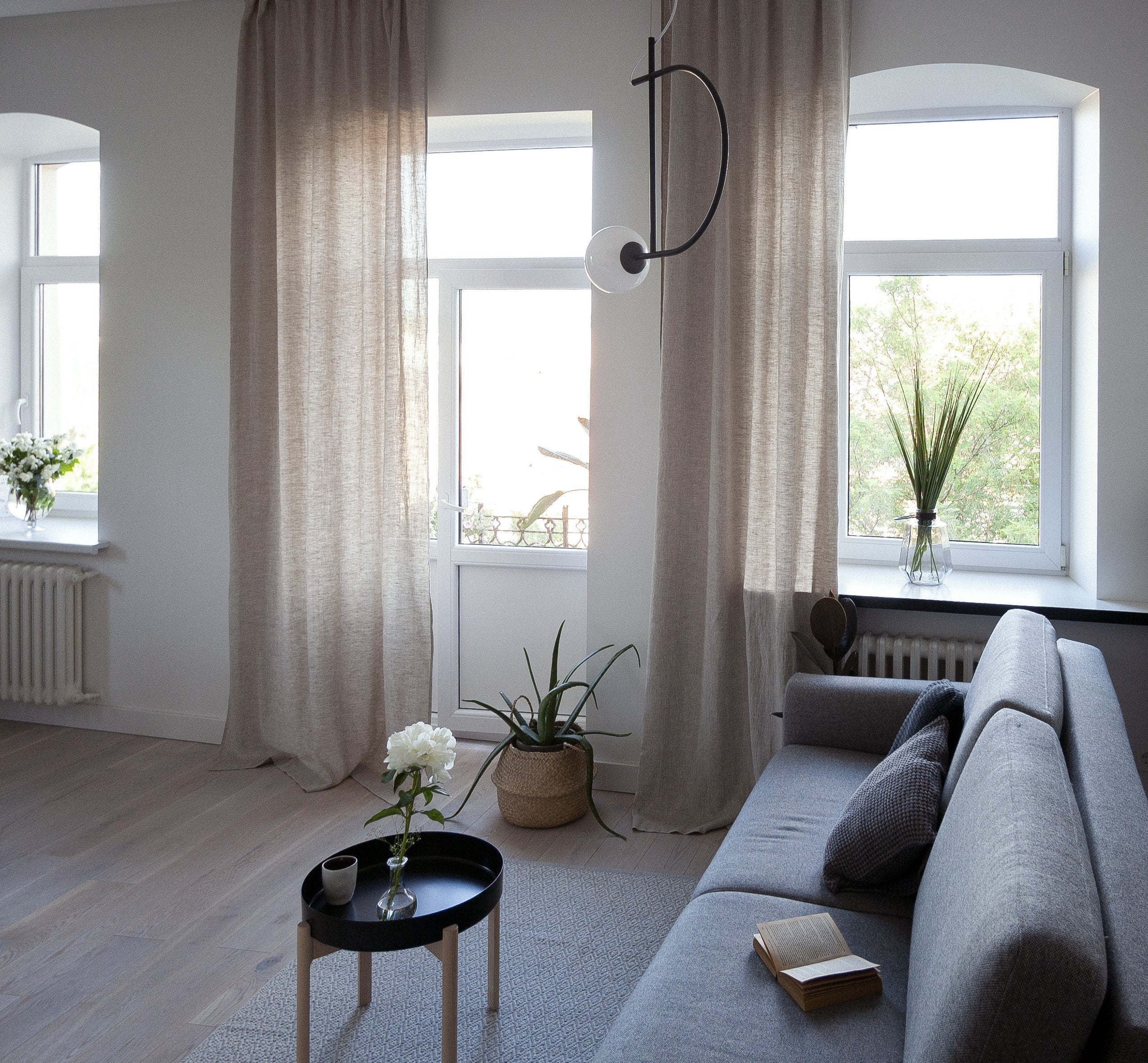 86.6"/220 Cm Width Natural Light Linen Curtains With Tabs