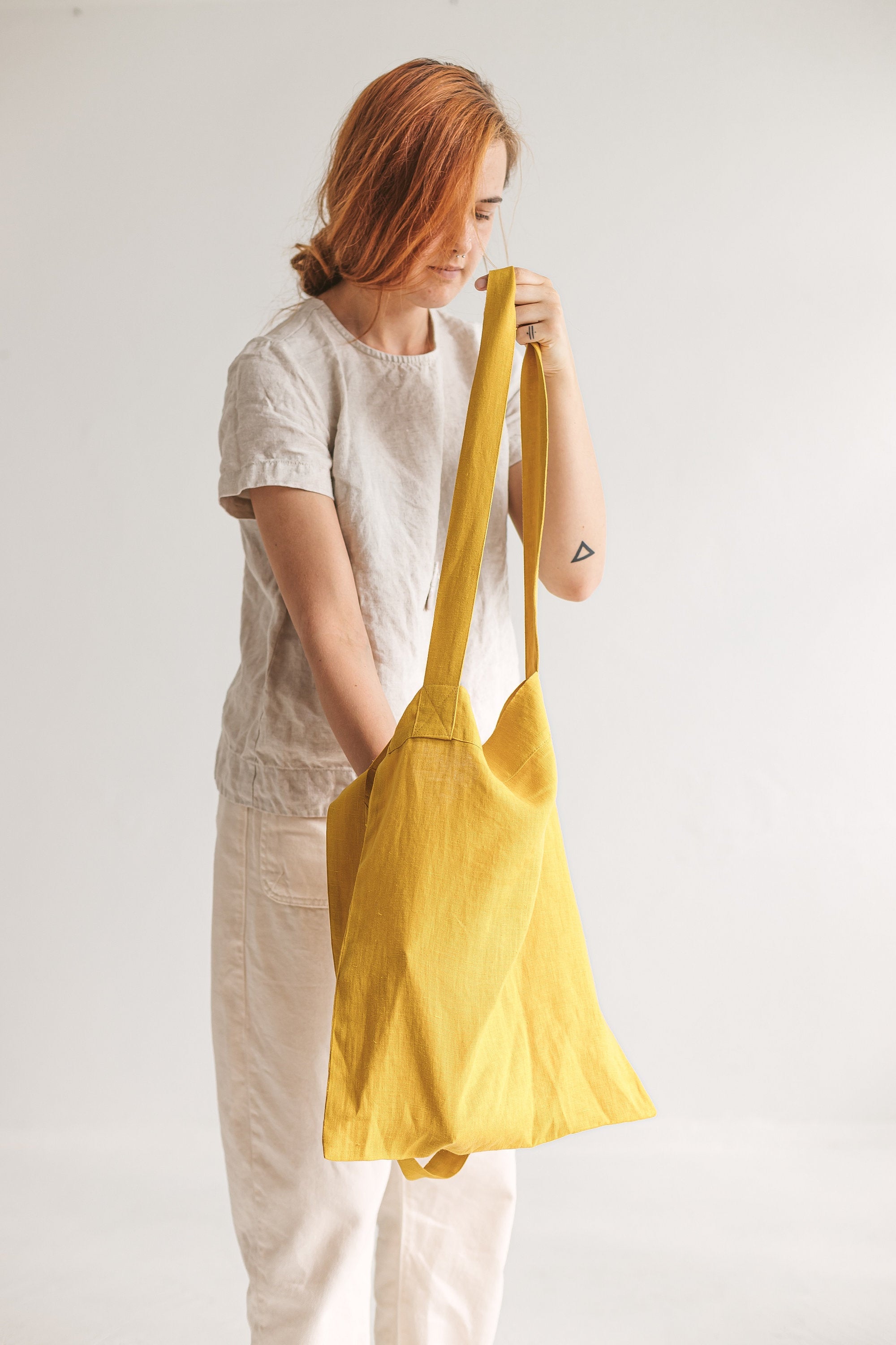Set Of 2 Honey Linen Tote Bags