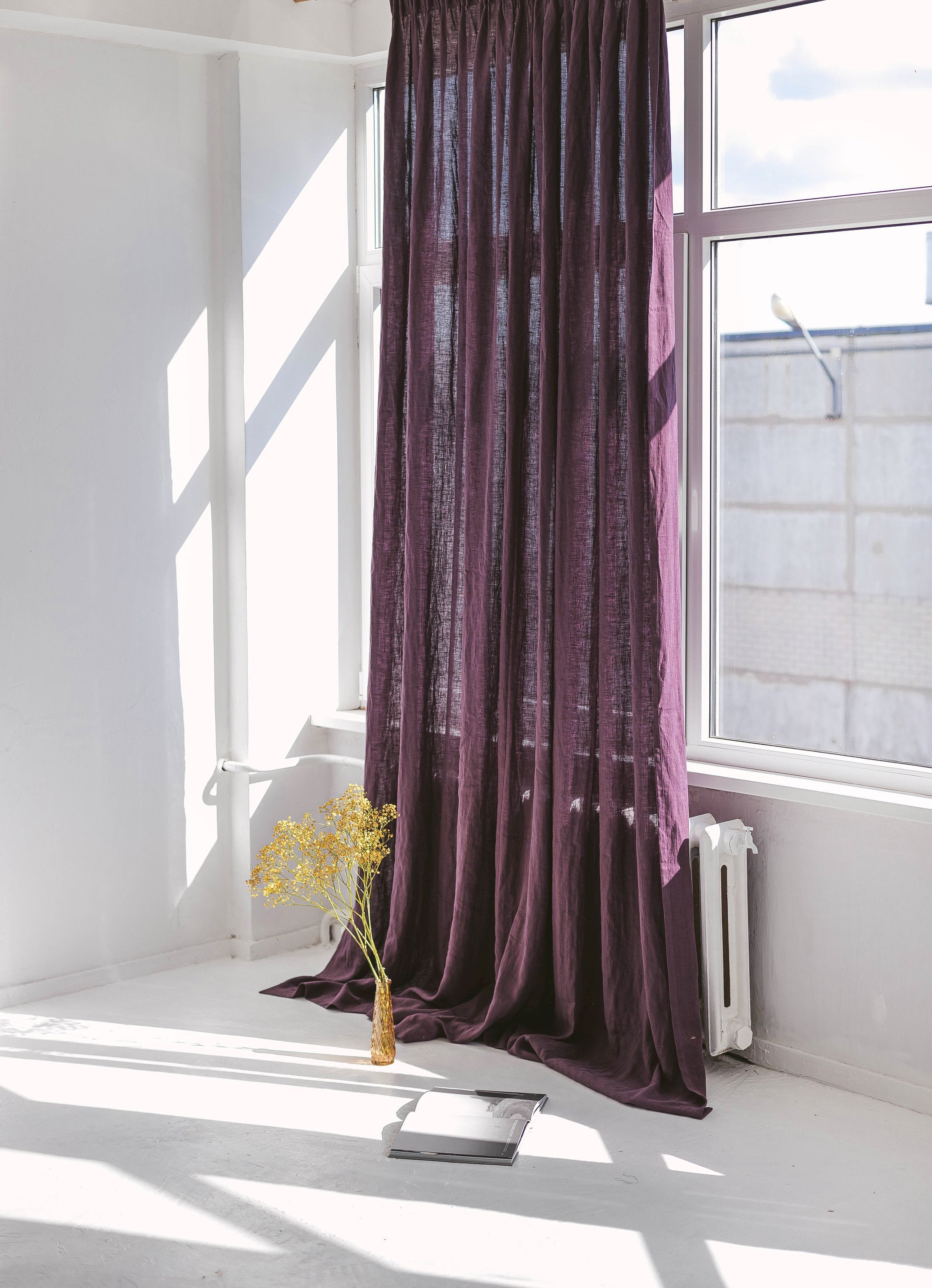 110"/ 280 Cm Width Plum Linen Curtain