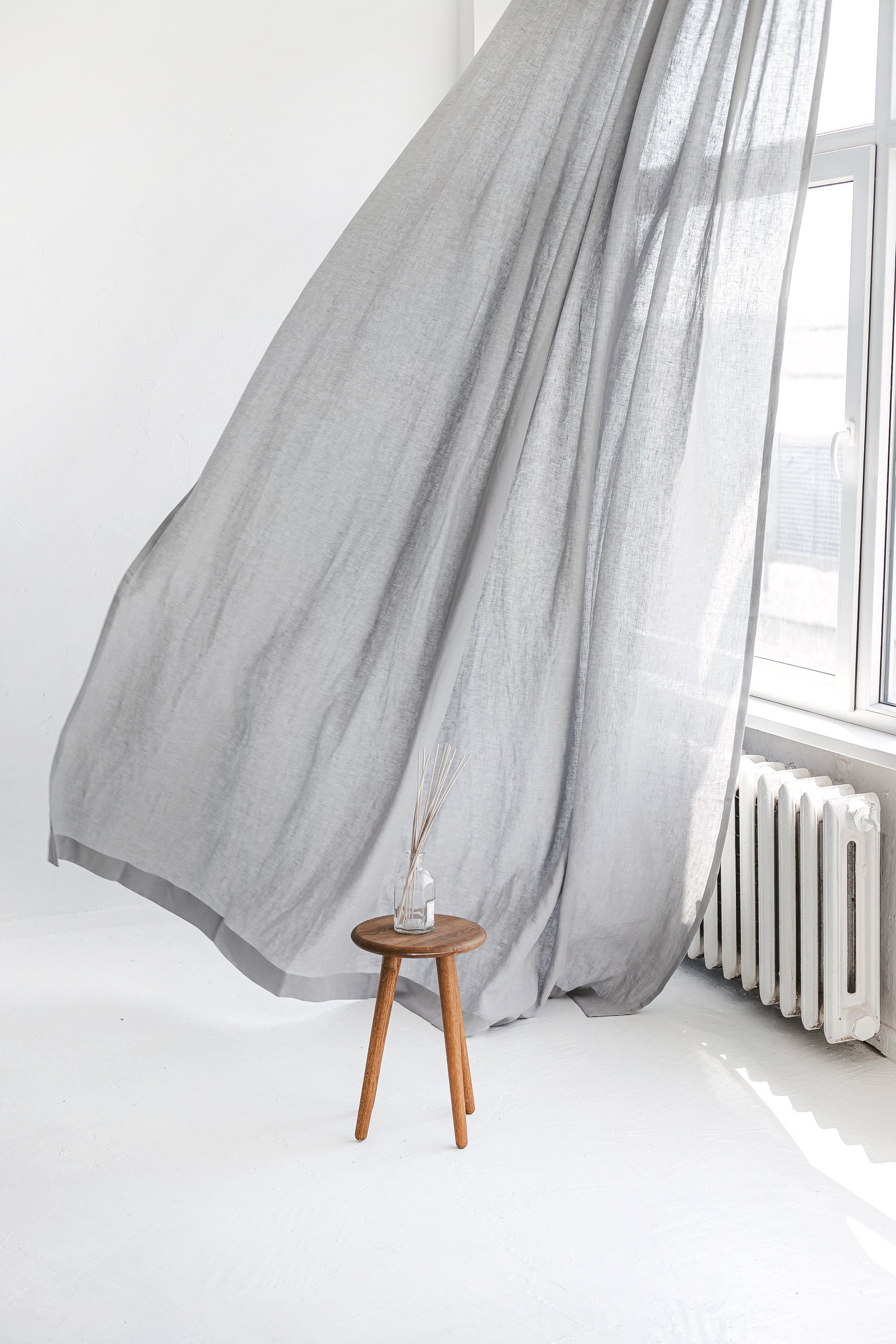 86.6"/220 Cm Width Light Gray Linen Curtain