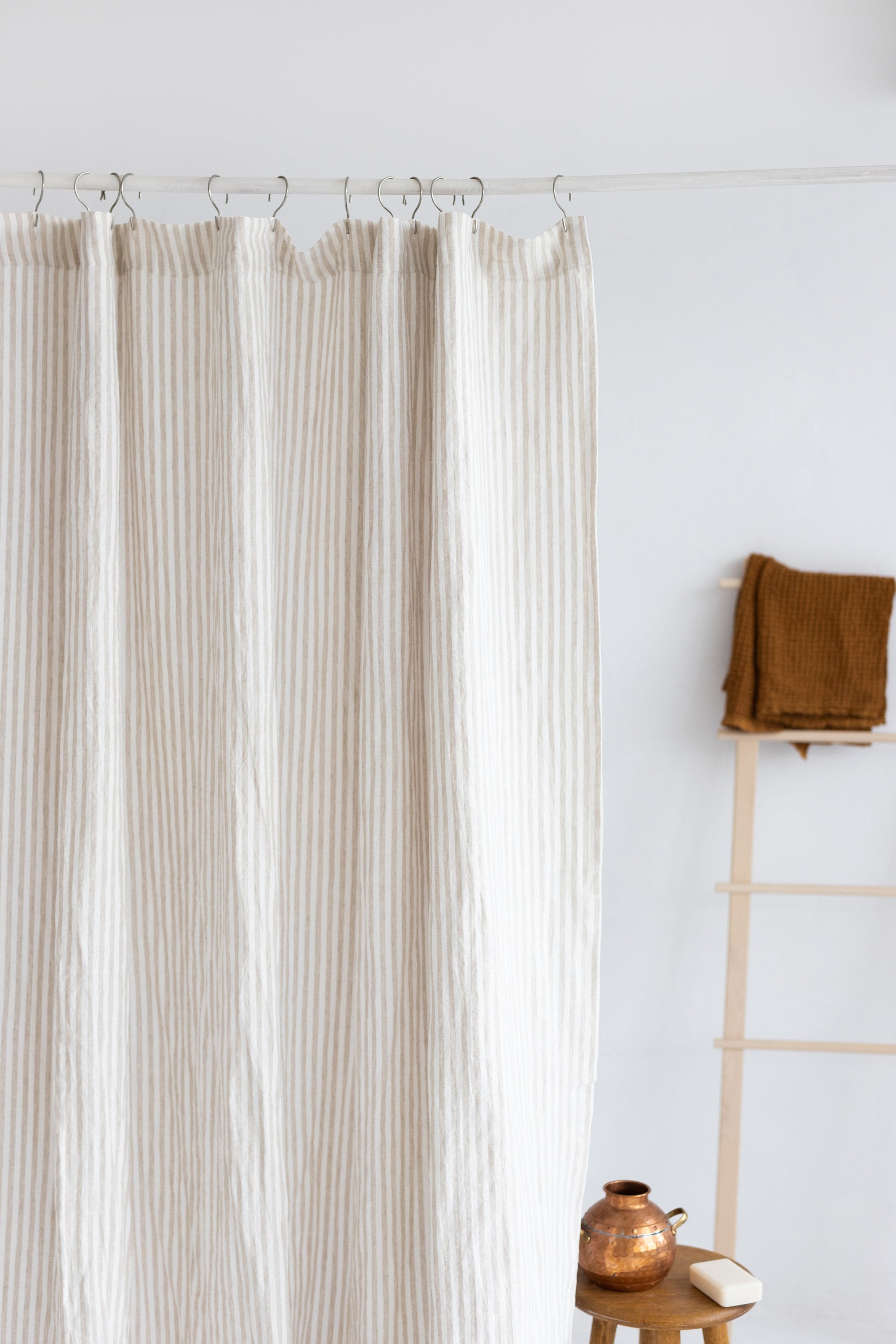 Waterproof Natural Striped Linen Shower Curtain 78"/200CM WIDTH – Sand ...