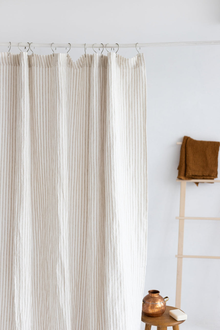 Waterproof Natural Striped Linen Shower Curtain 78