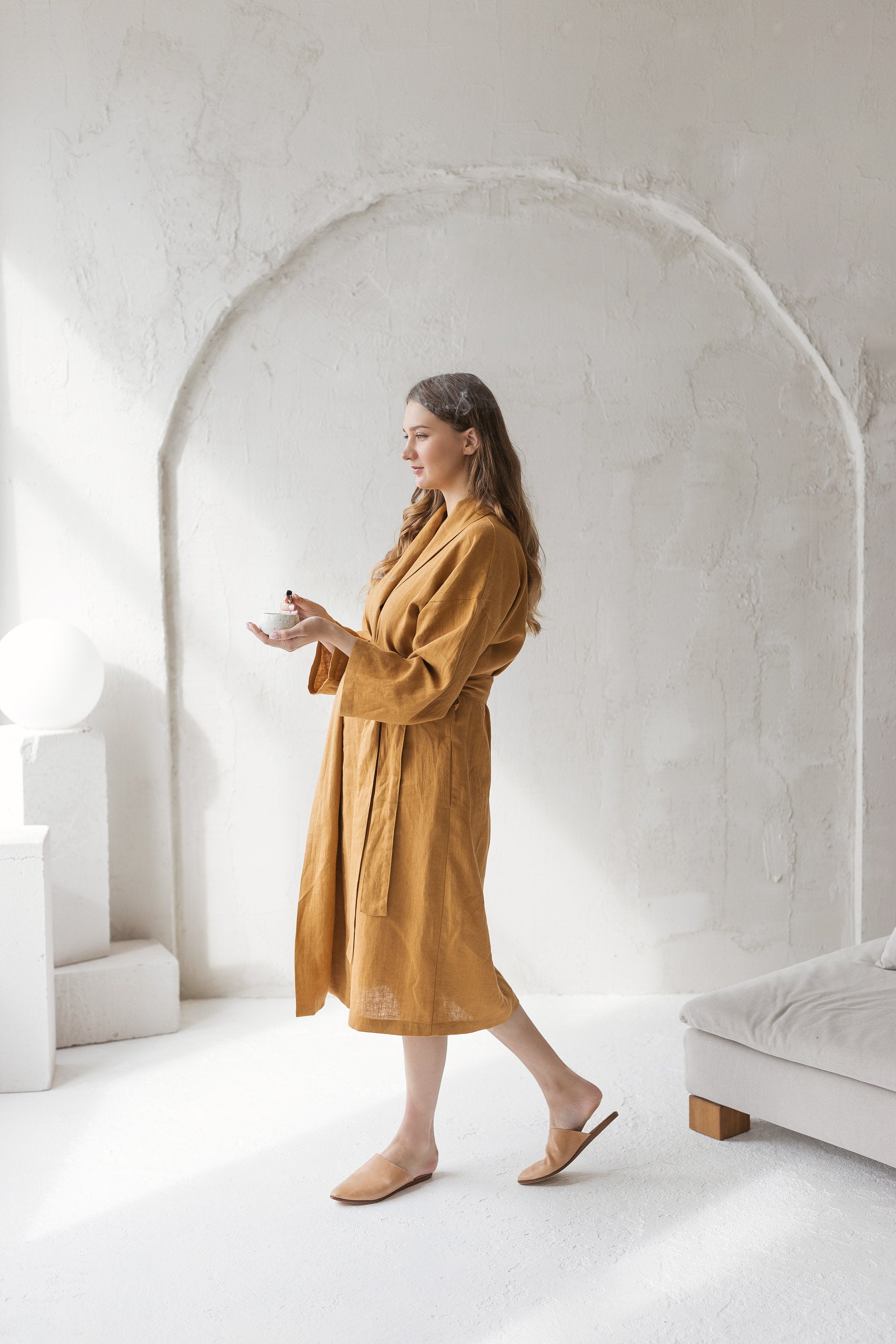 Linen Maternity Bathrobe – Sand Snow Linen