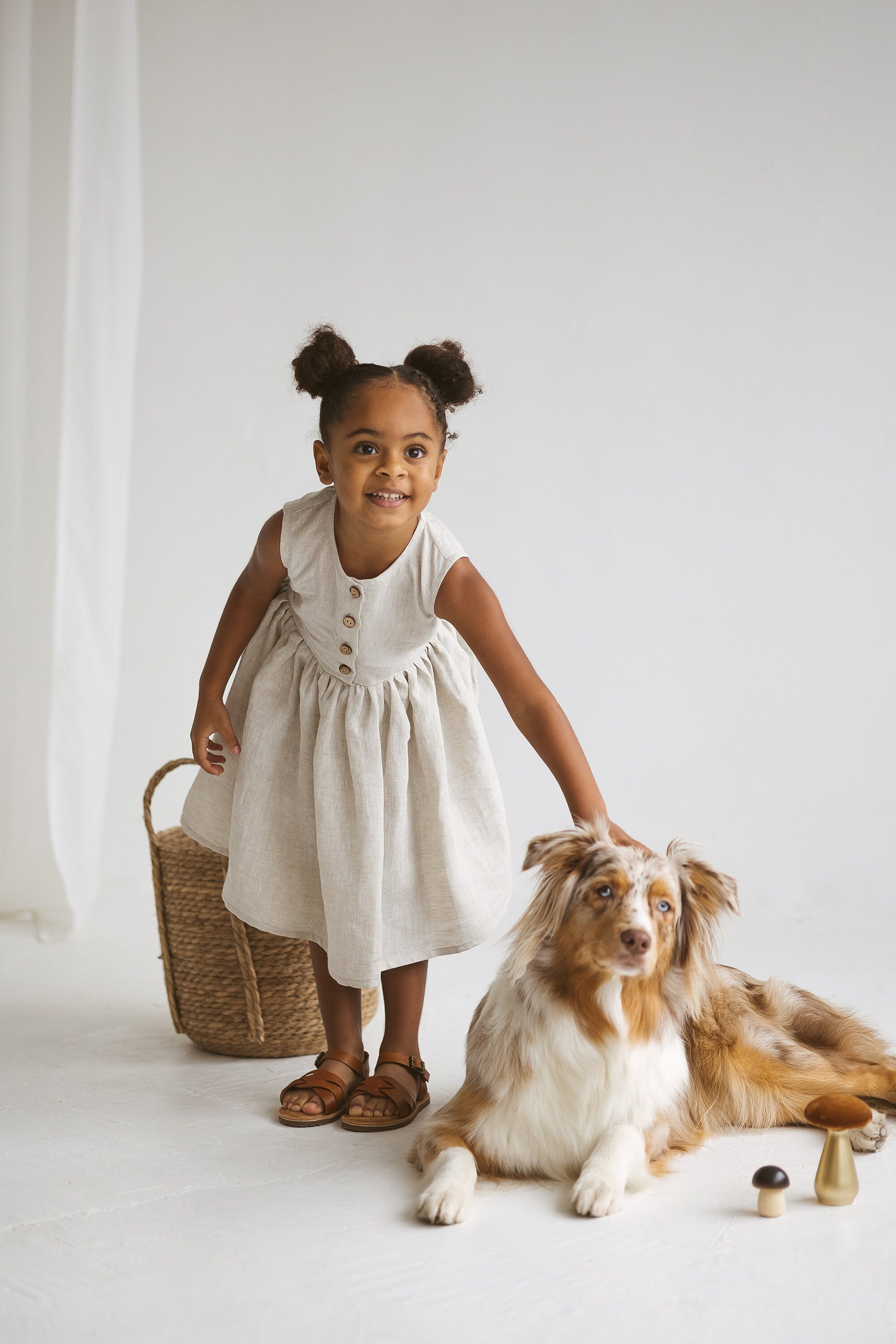 Natural light Linen Girls Dress
