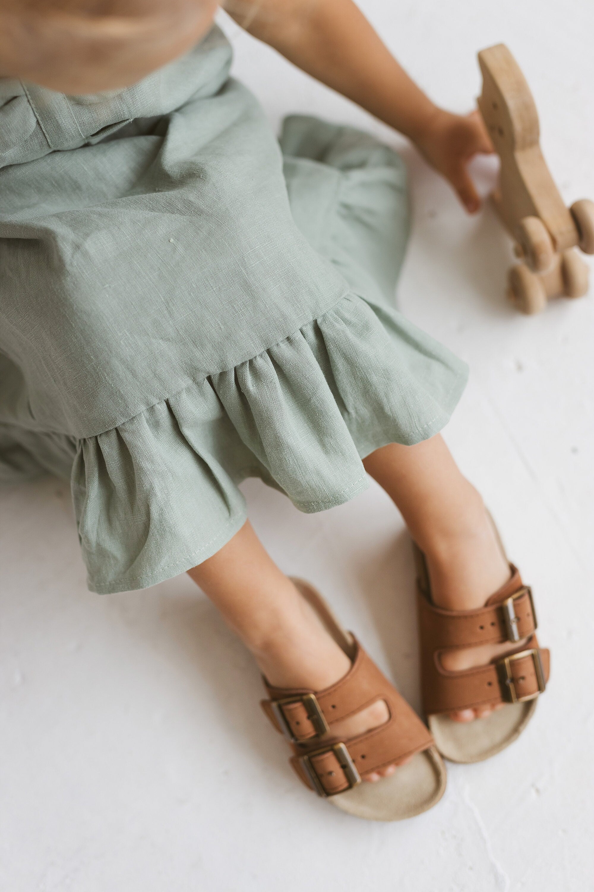 Sage Linen Girls Dress