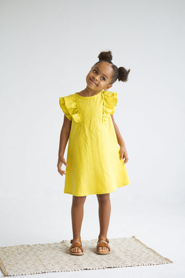 Chartreuse Yellow Linen Girls Dress