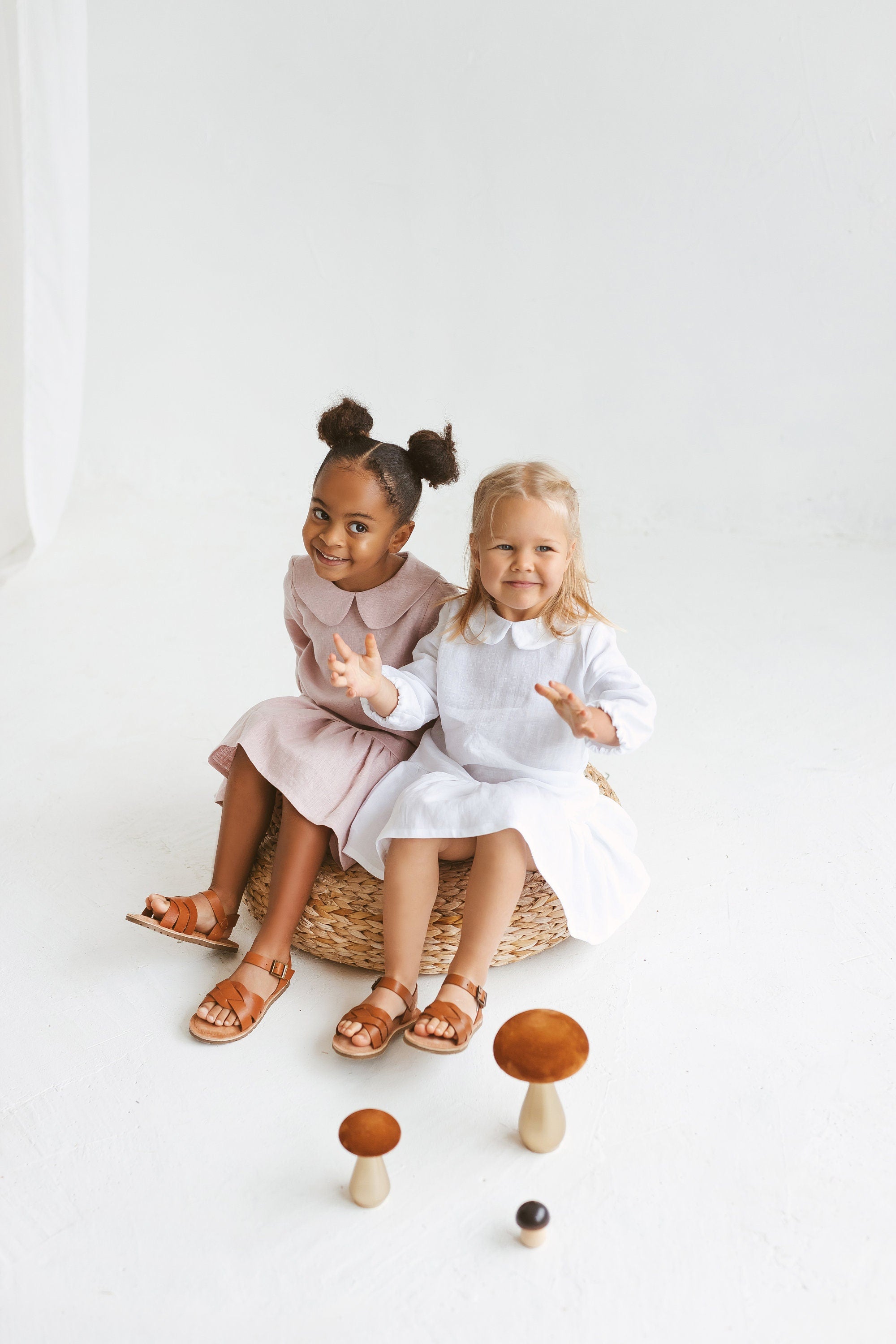 Pastel Pink Linen Girls Dress