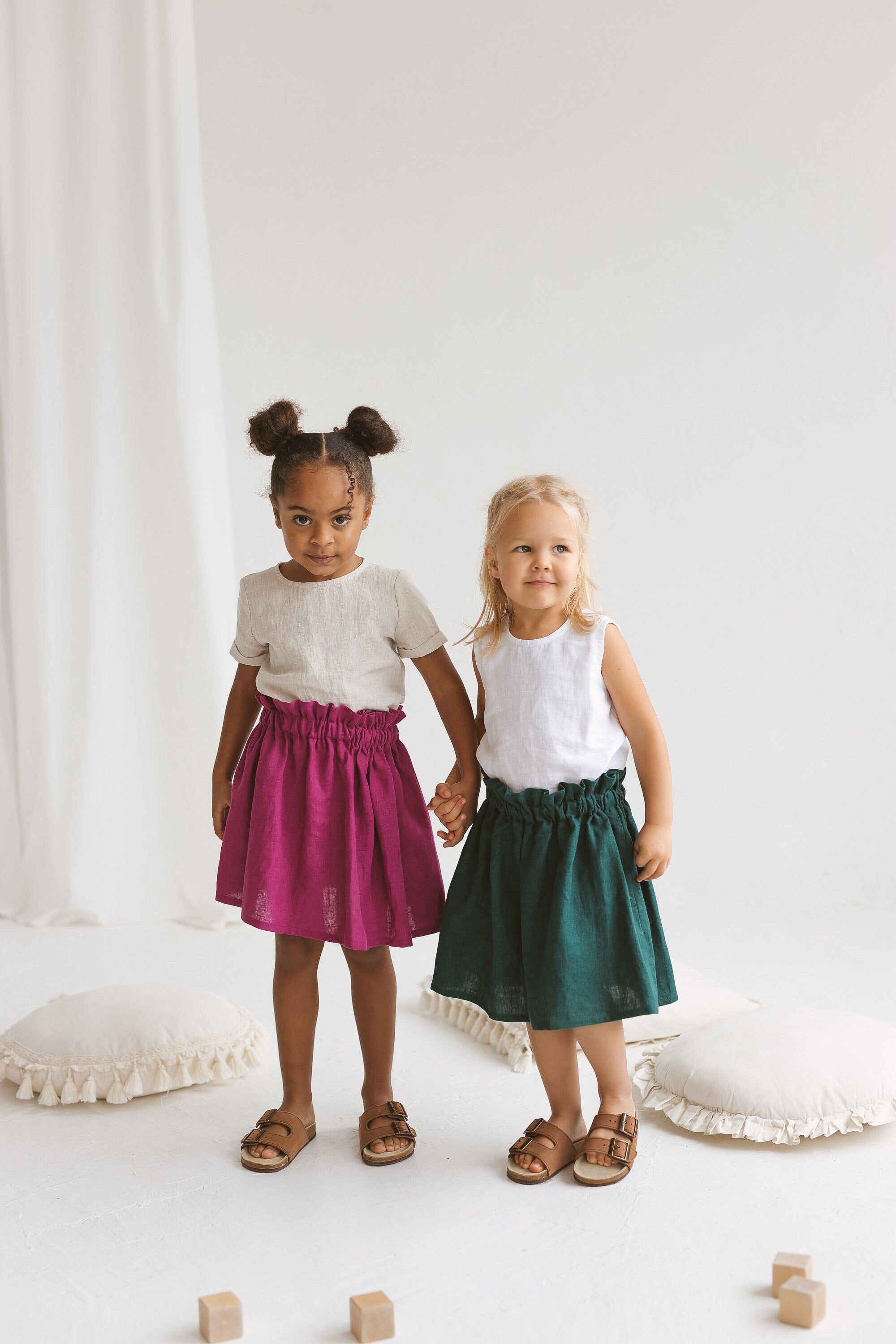 Emerald Linen Girls Skirt