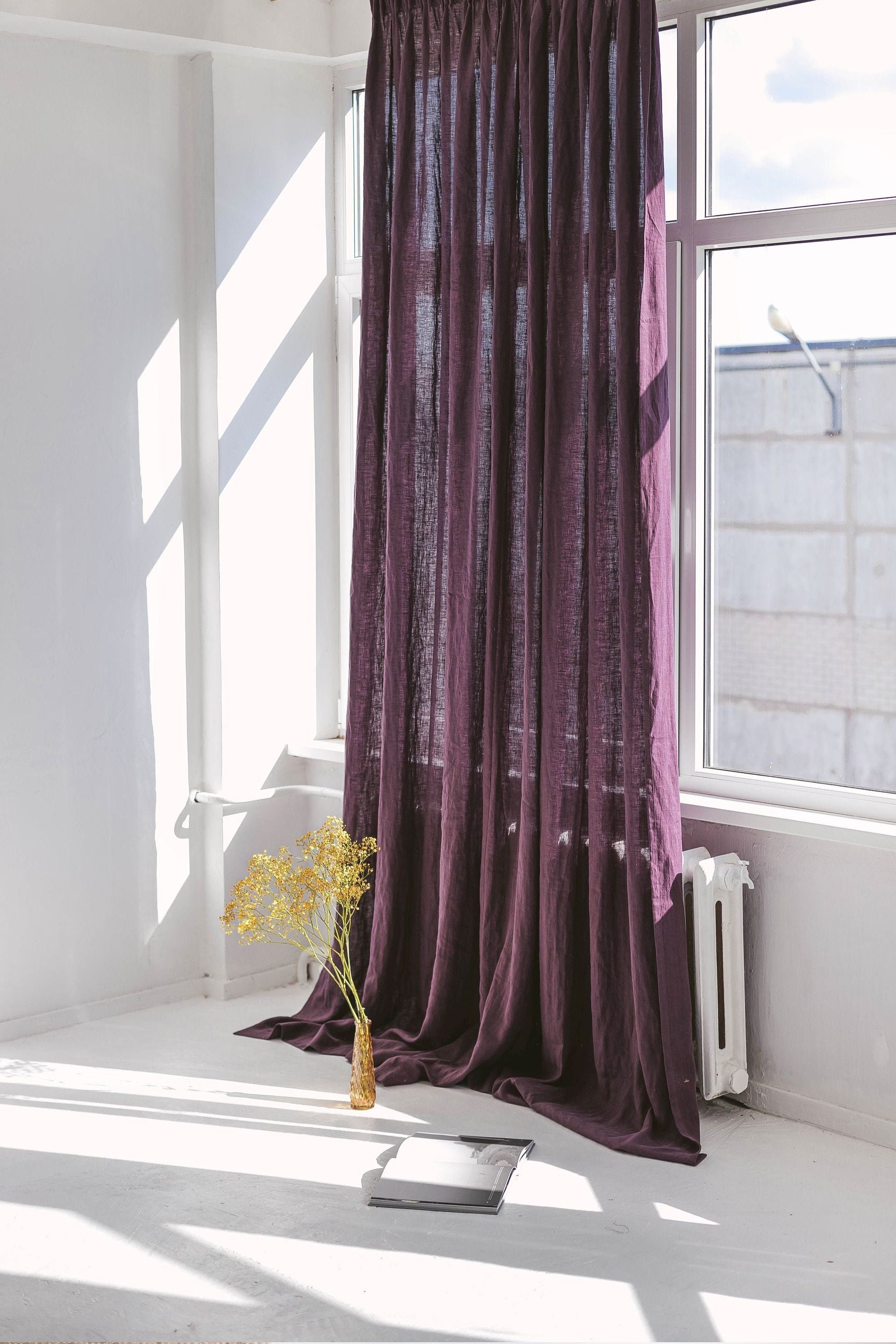 110"/ 280 Cm Width Plum Linen Curtain