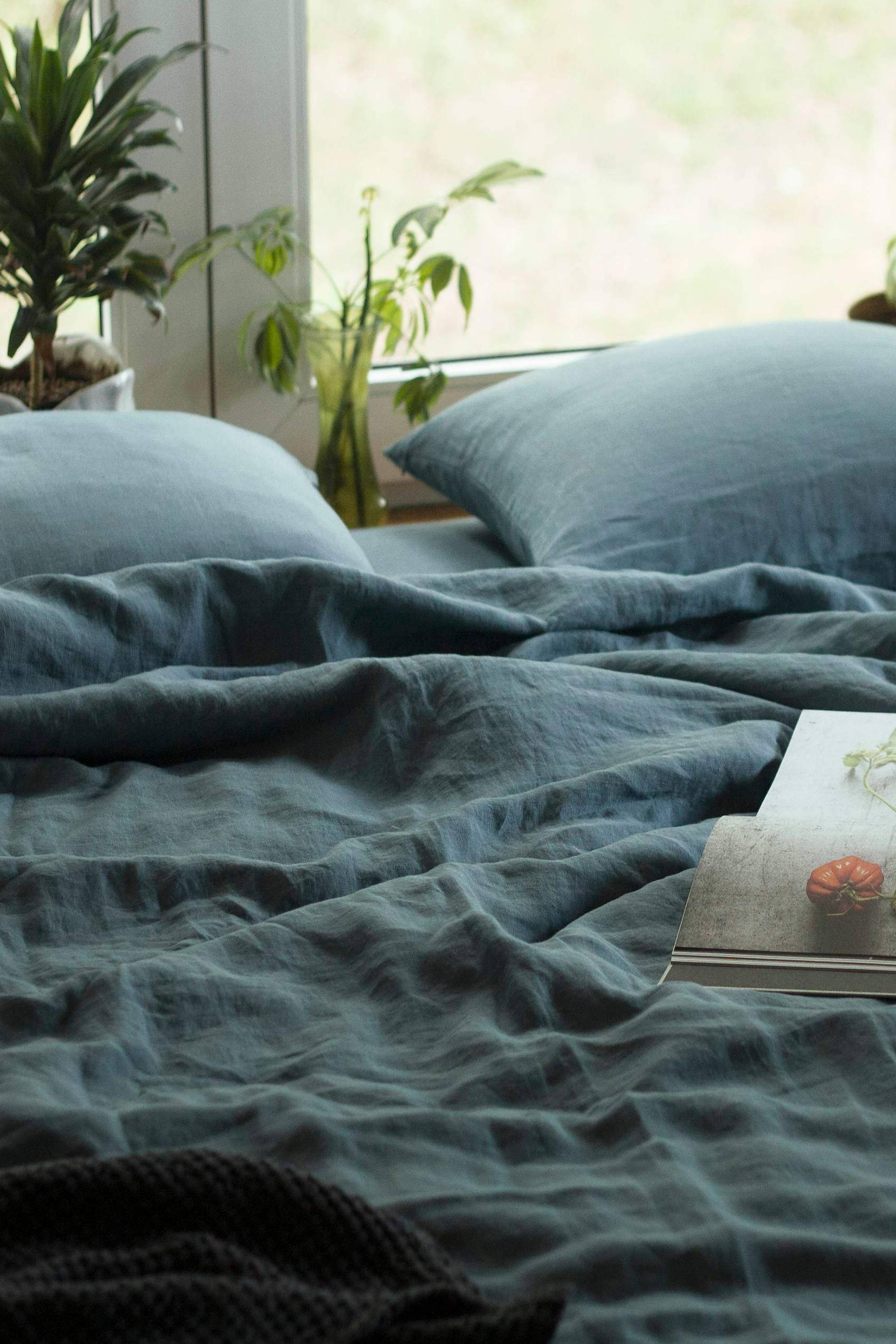 Dusty Blue Linen Duvet Cover