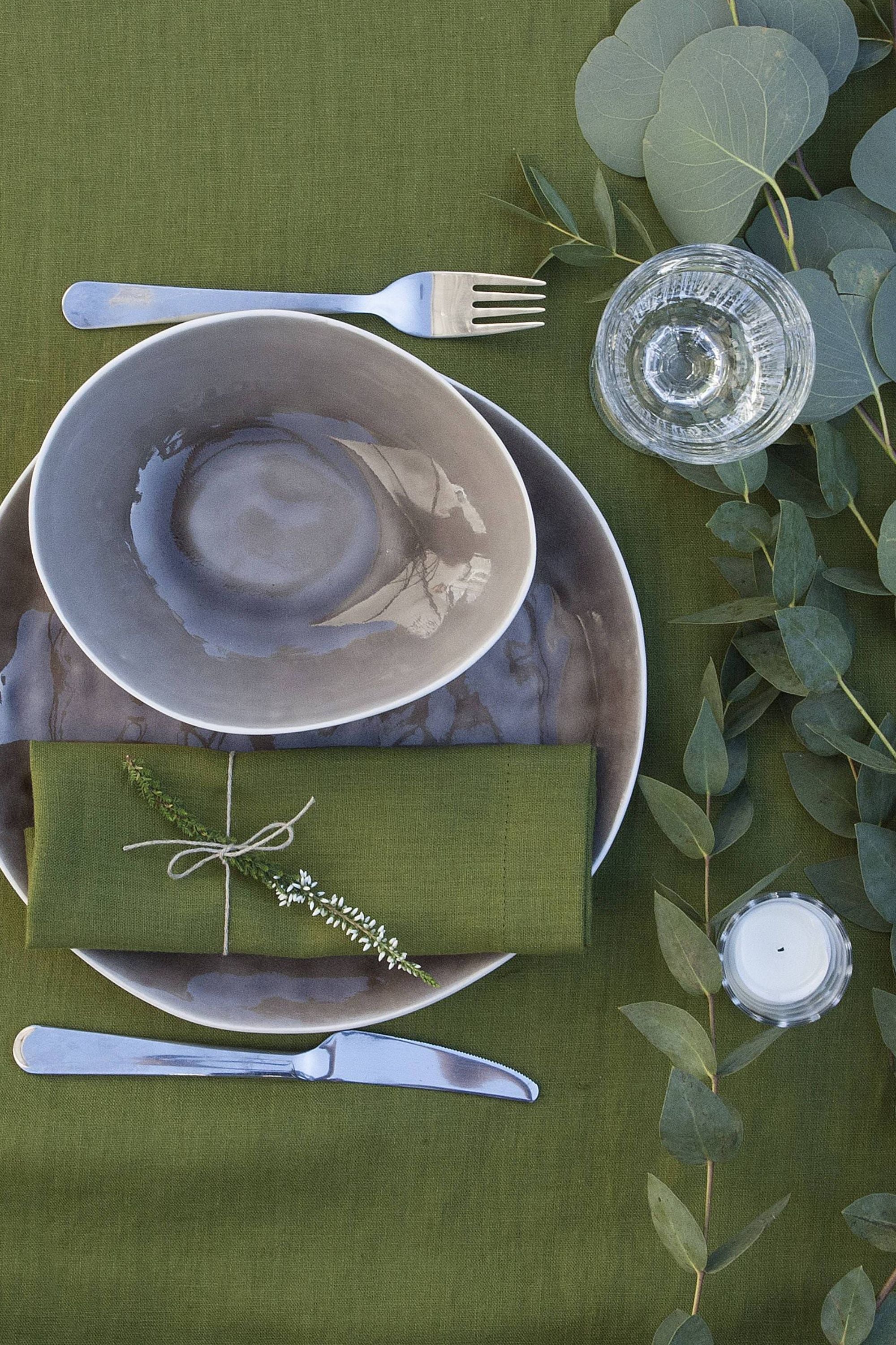 Moss Green Linen Tablecloth