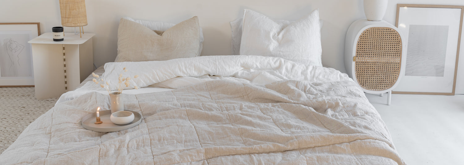 Waffle linen cotton blend bedspread