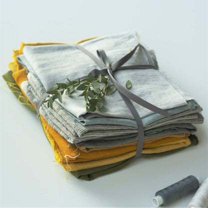 Linen scraps bundle of gingham checks and various solid colors