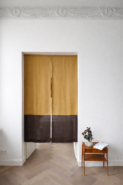 color block linen door curtain with velcro tape