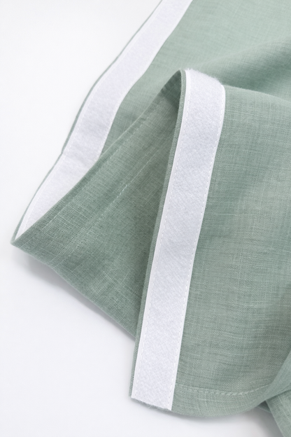 Sage Color Block Linen Noren with Velcro Tape