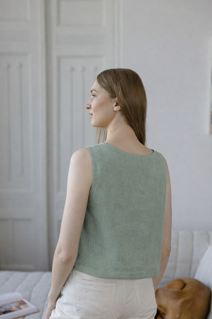 Sage linen crop top