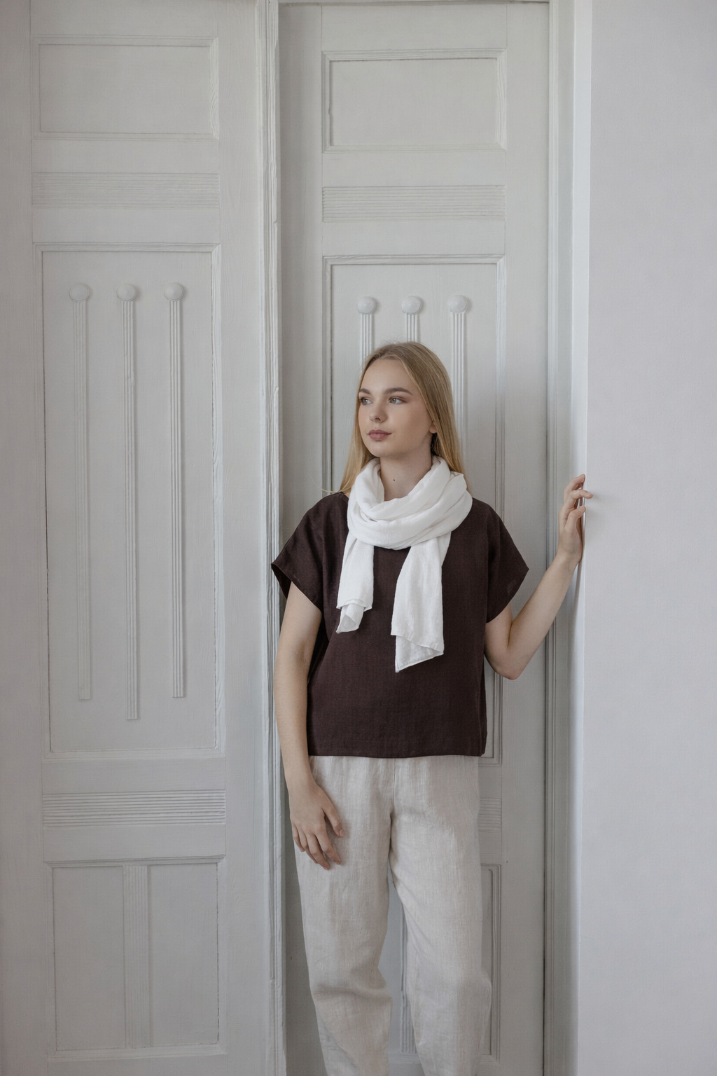lightweight white linen scarf