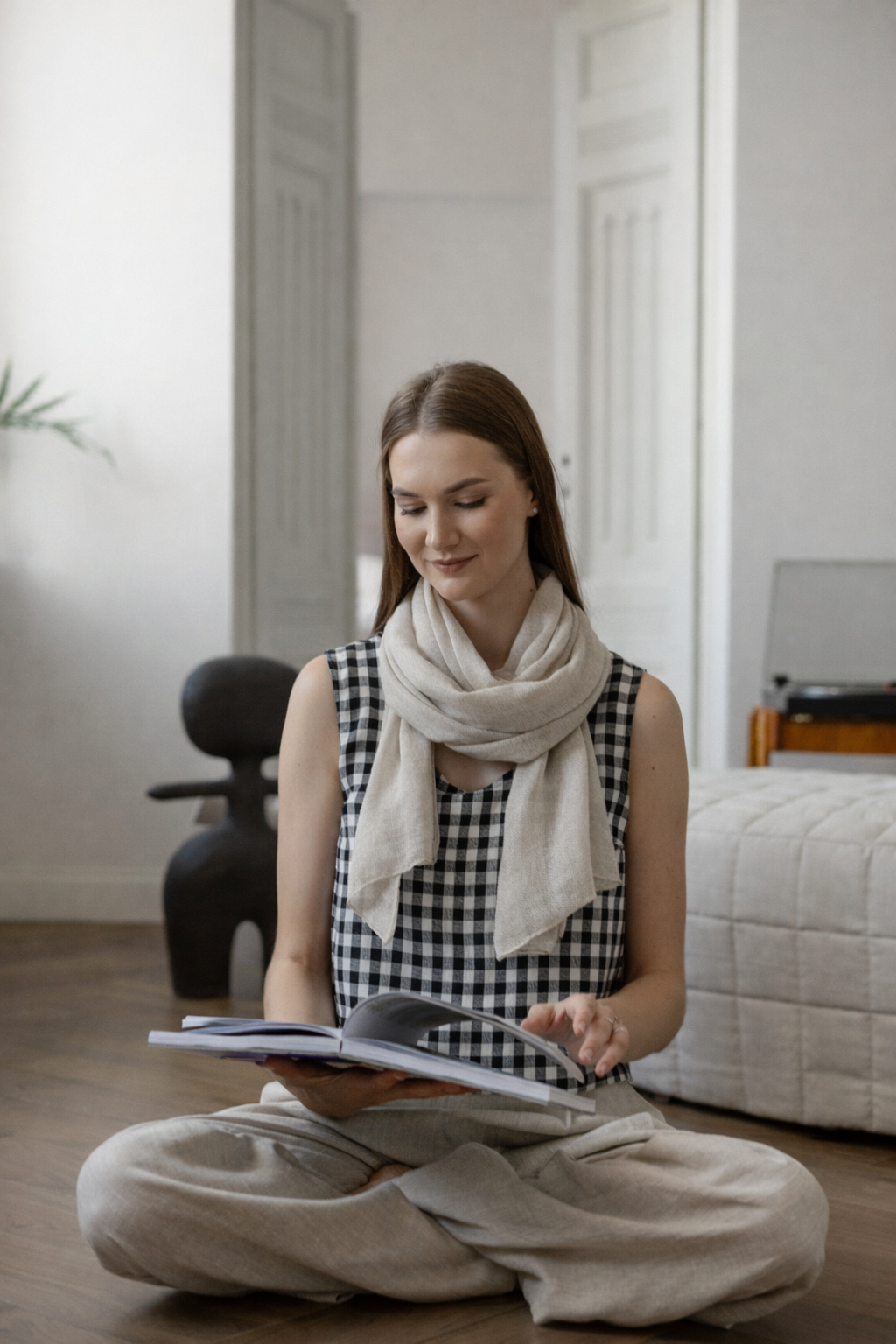 lightweight beige linen scarf
