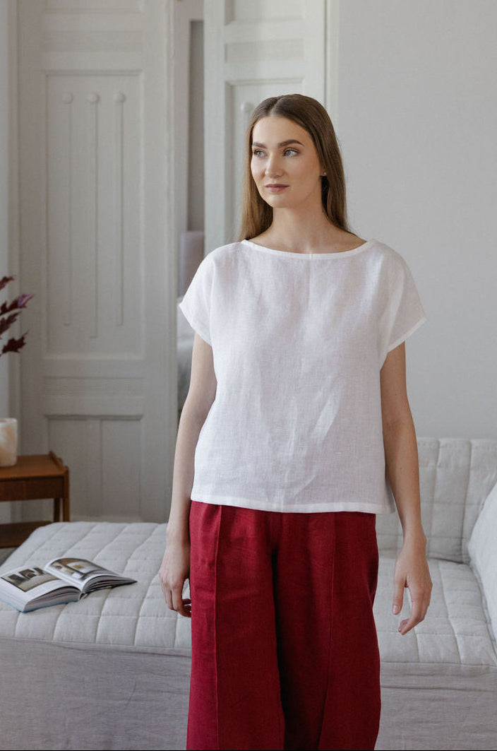 white linen blouse