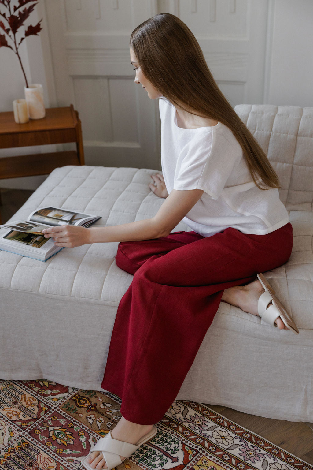 white linen blouse