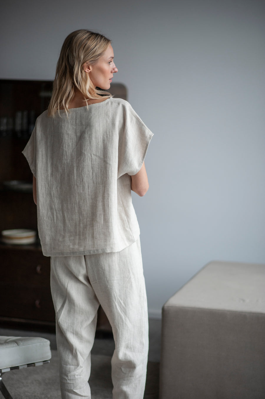 Natural light linen pajama set