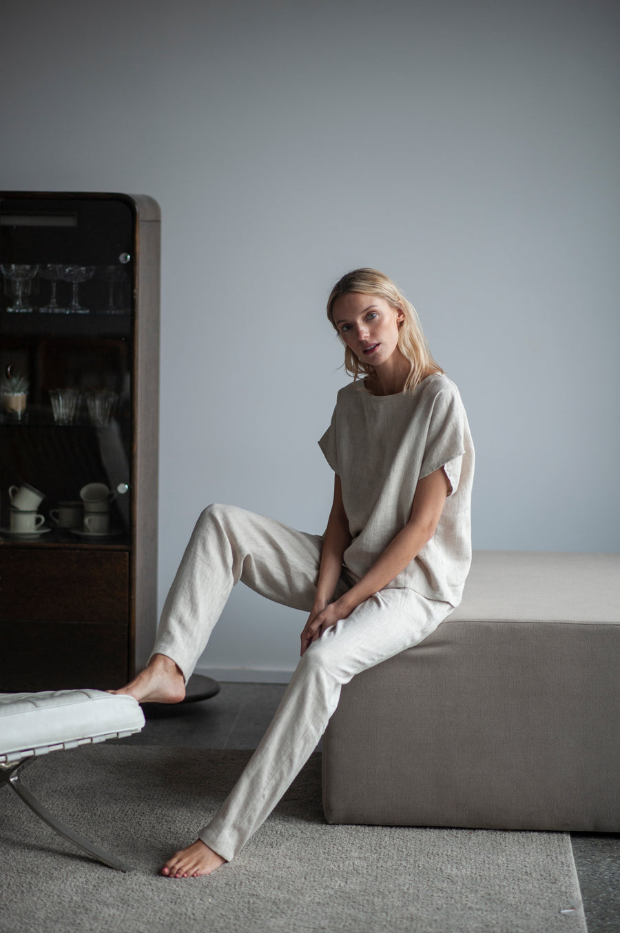 Natural light linen pajama set