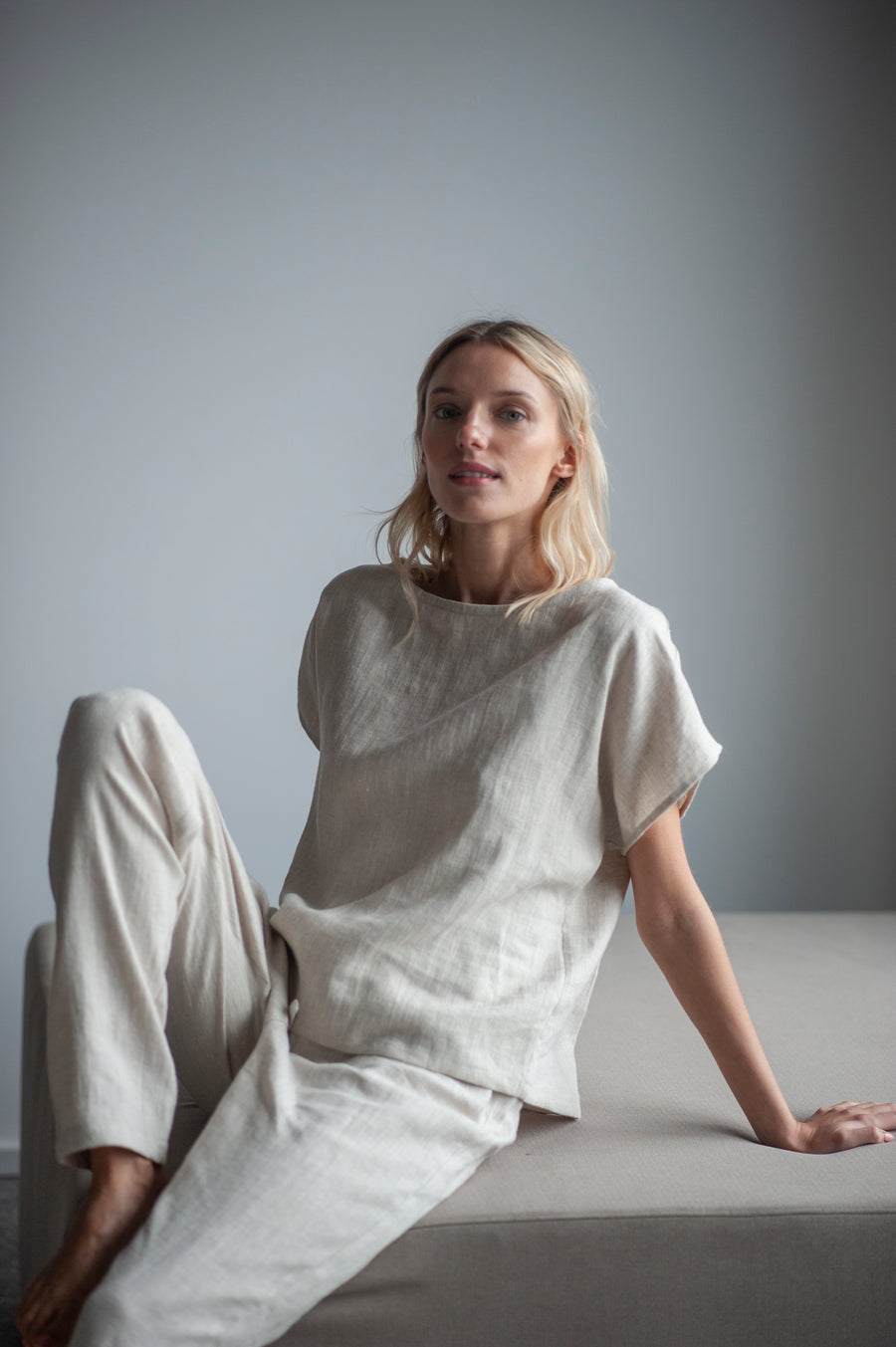 Natural light linen pajama set