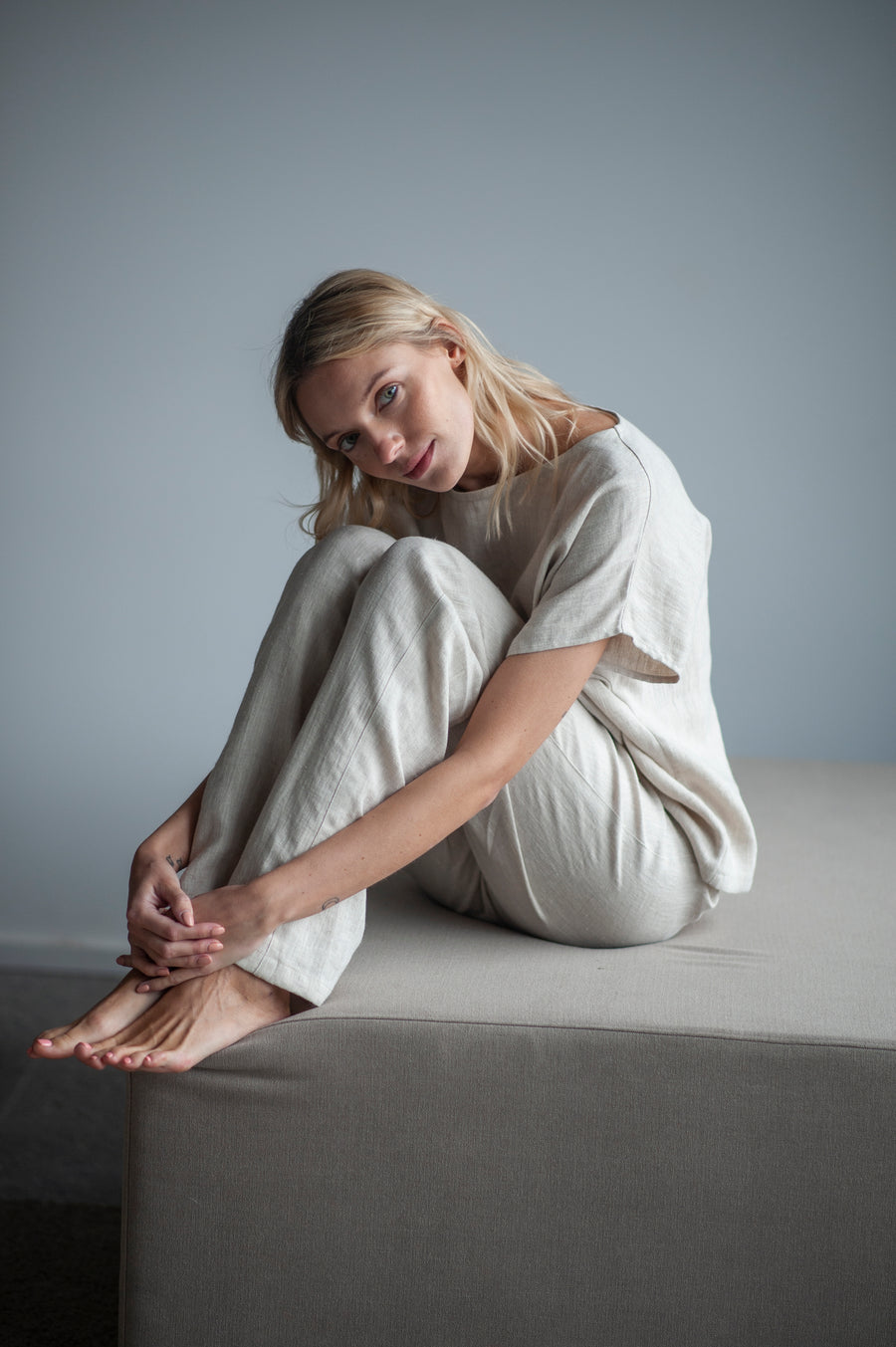 Natural light linen pajama set